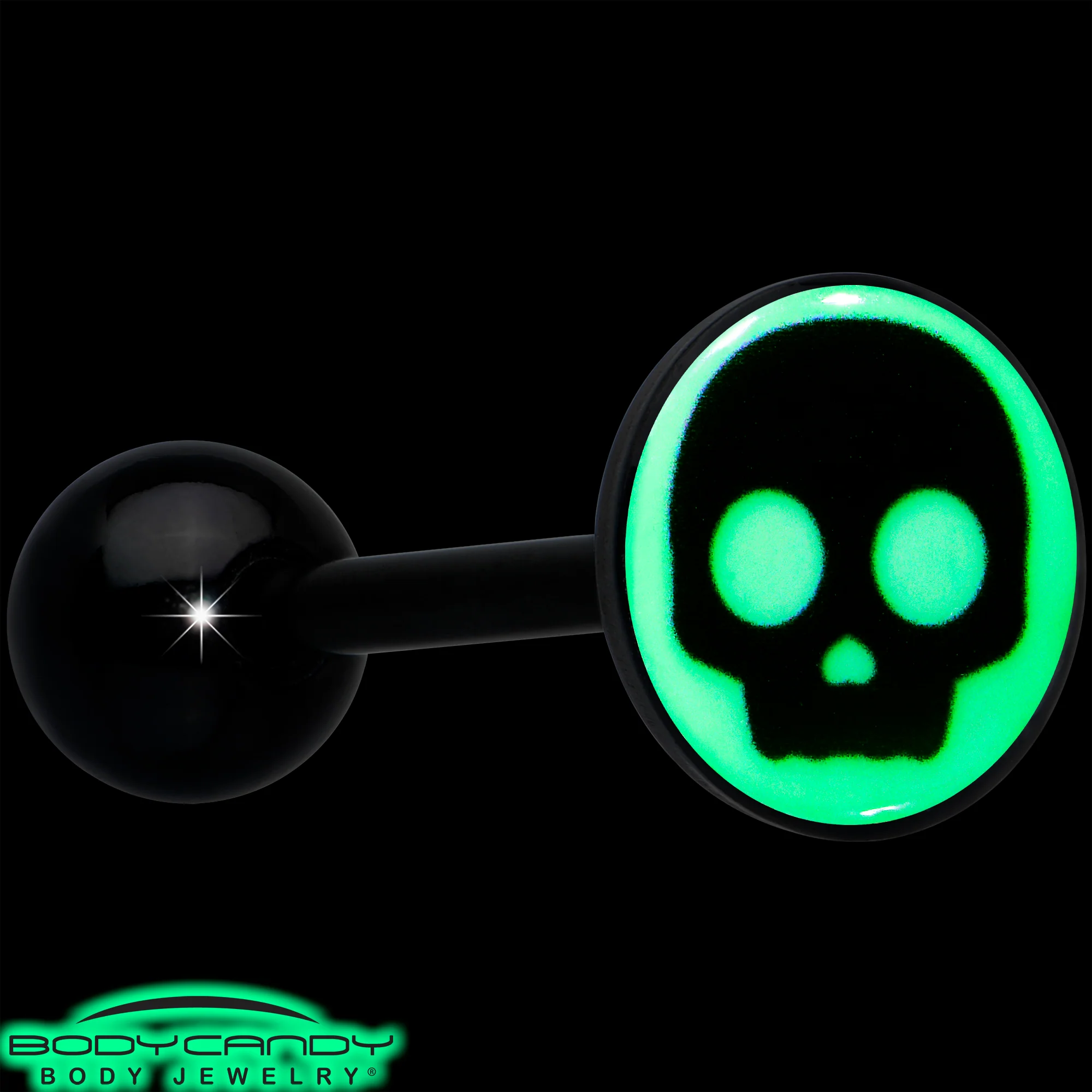 Glow in the Dark Black Anodized Simple Skull Barbell Tongue Ring by Onyx O - Image 6