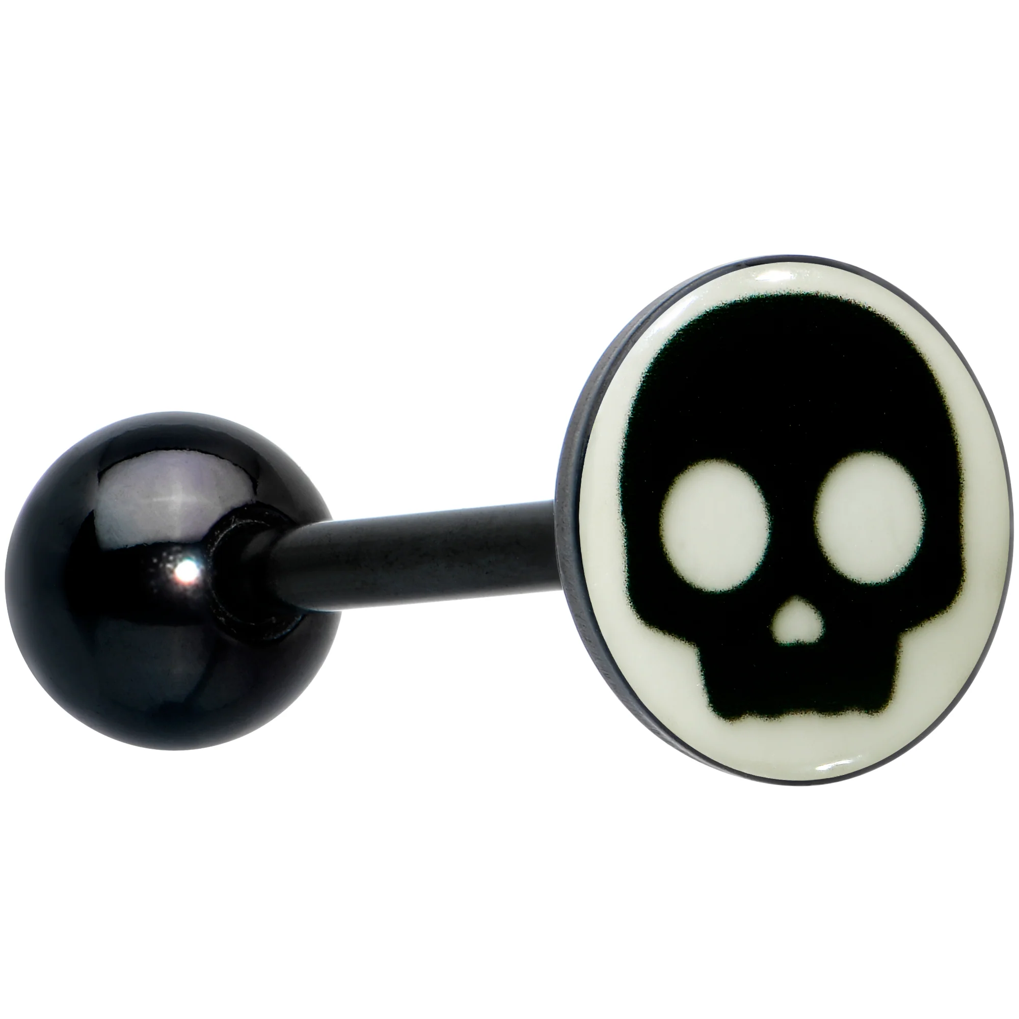 Glow in the Dark Black Anodized Simple Skull Barbell Tongue Ring by Onyx O - Image 9