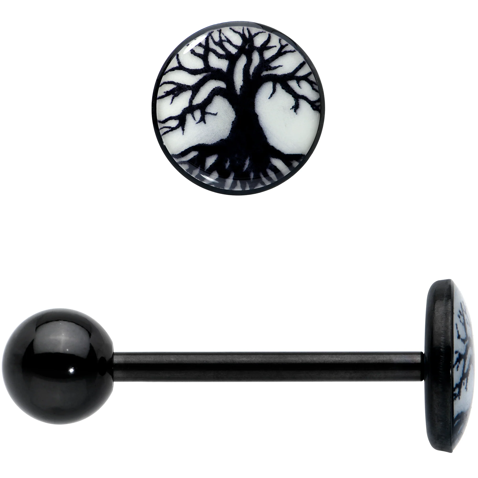 Glow in the Dark Black Anodized Tree of Life Barbell Tongue Ring by Onyx O - Image 3