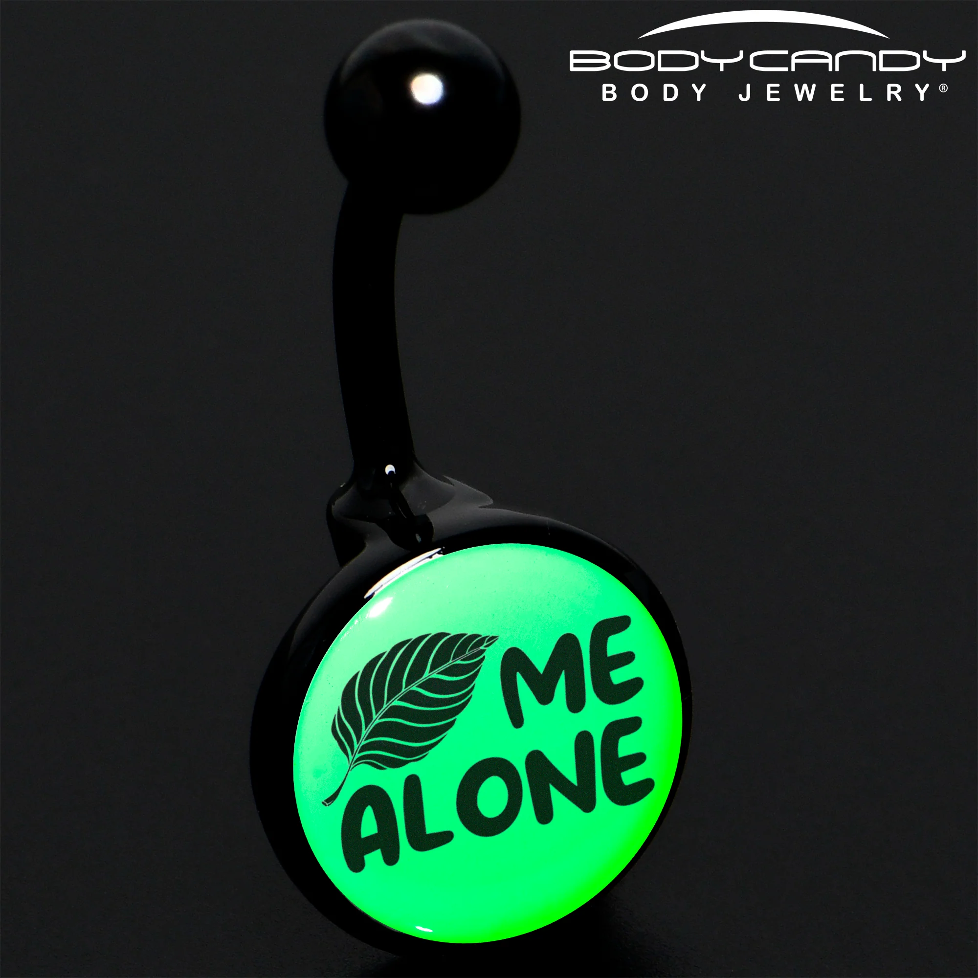 Glow in the Dark Black Leaf Me Alone Belly Ring by Onyx O - Image 2