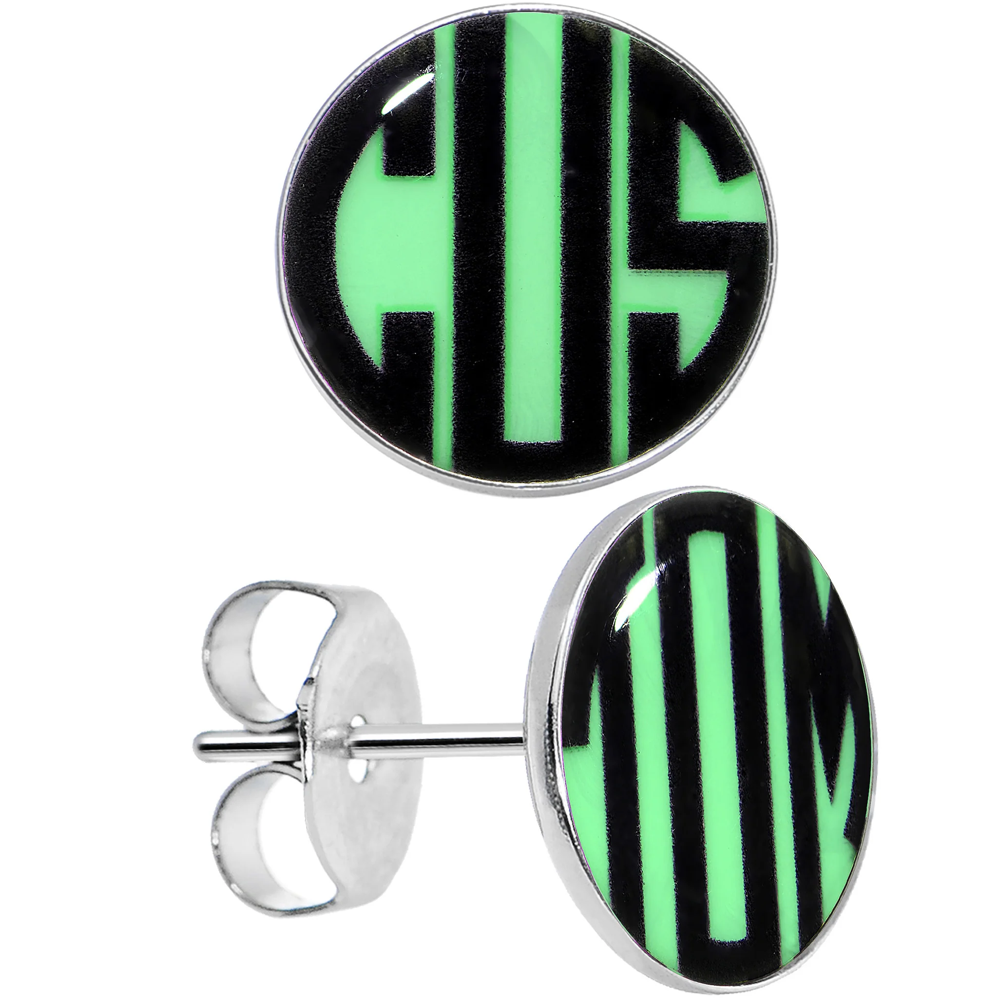 Glow in the Dark Custom Initial Personalized Logo Stud Earrings - Image 2