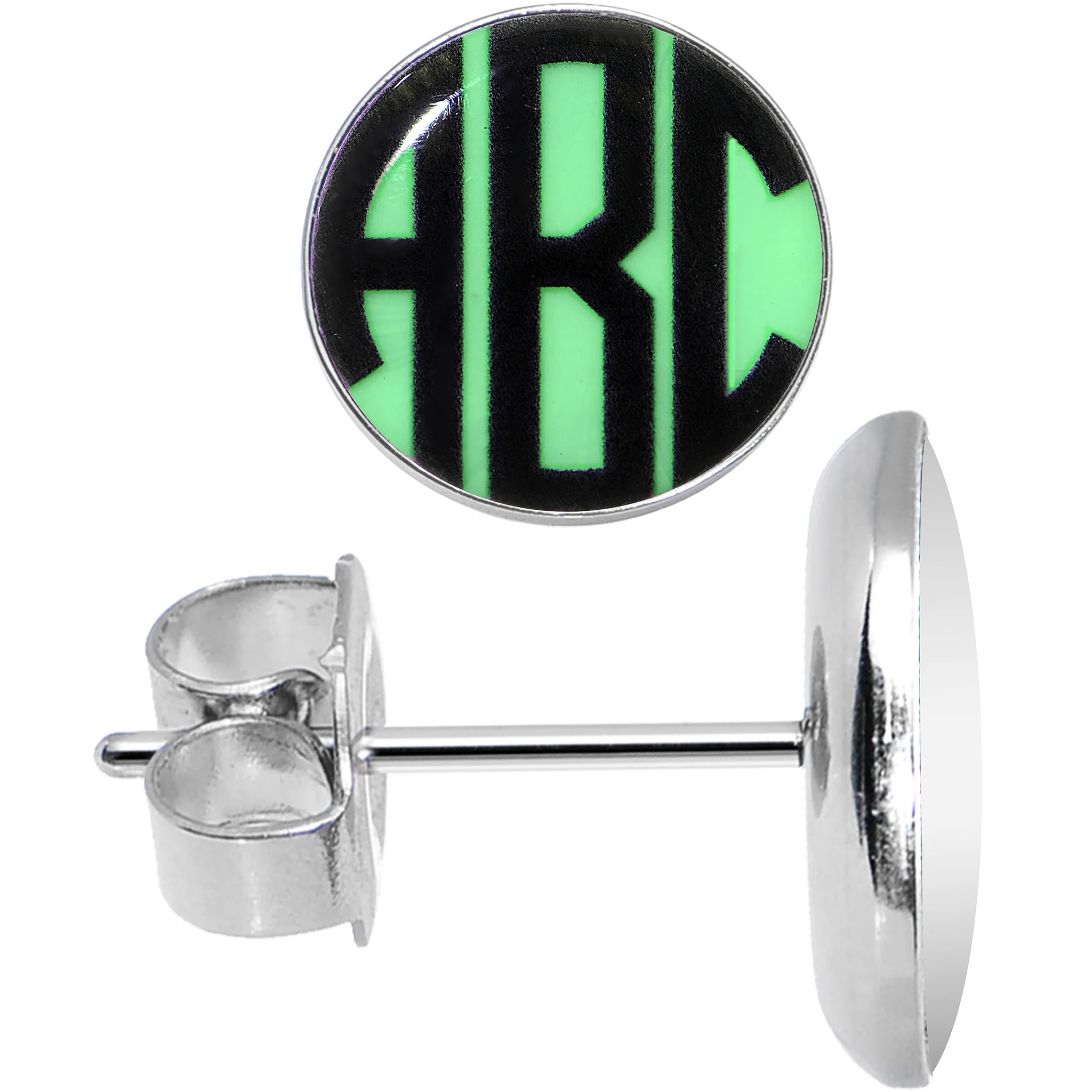 Glow in the Dark Custom Initial Personalized Logo Stud Earrings - Image 3