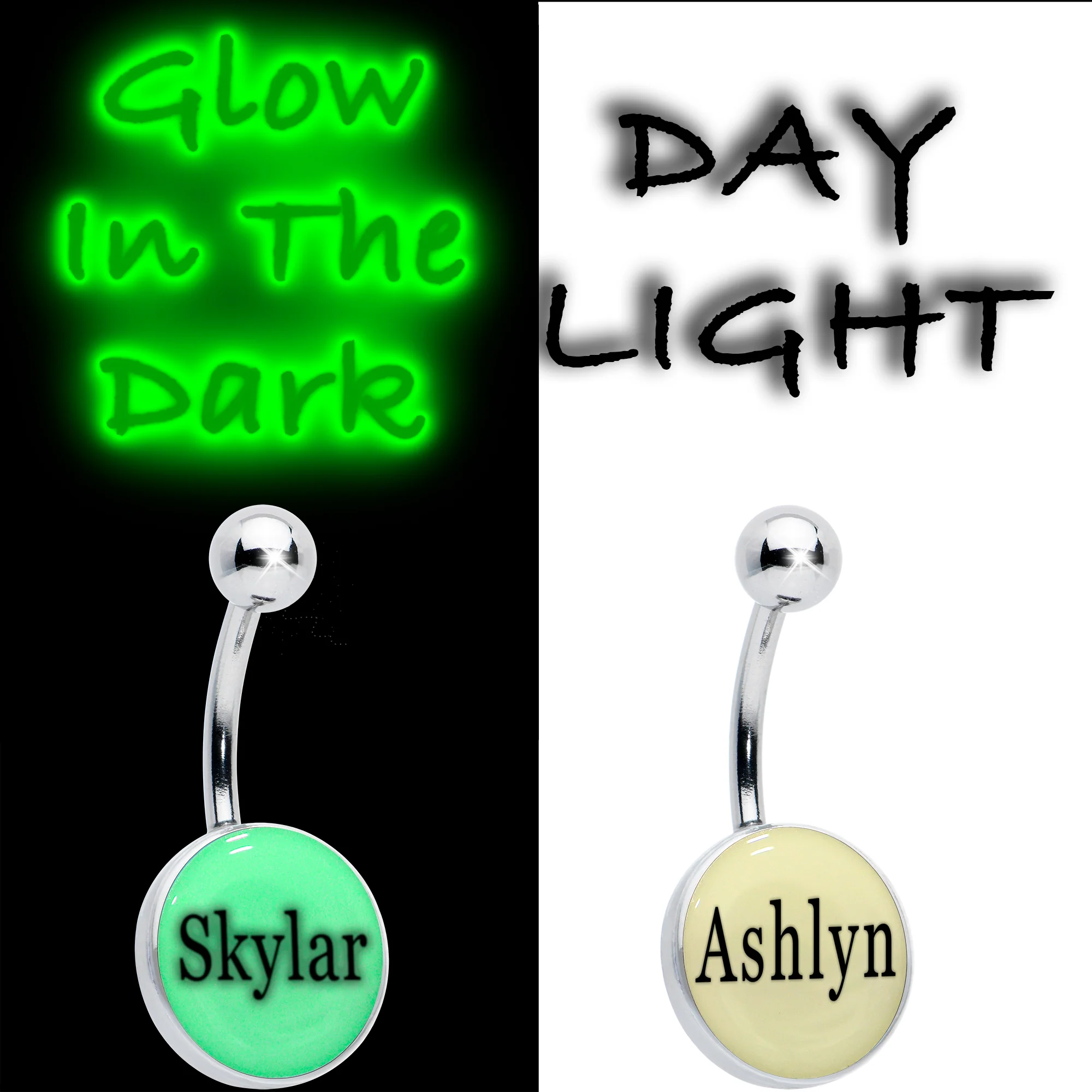 Custom Glow in the Dark Personalized Name Dangle Belly Ring - Image 3