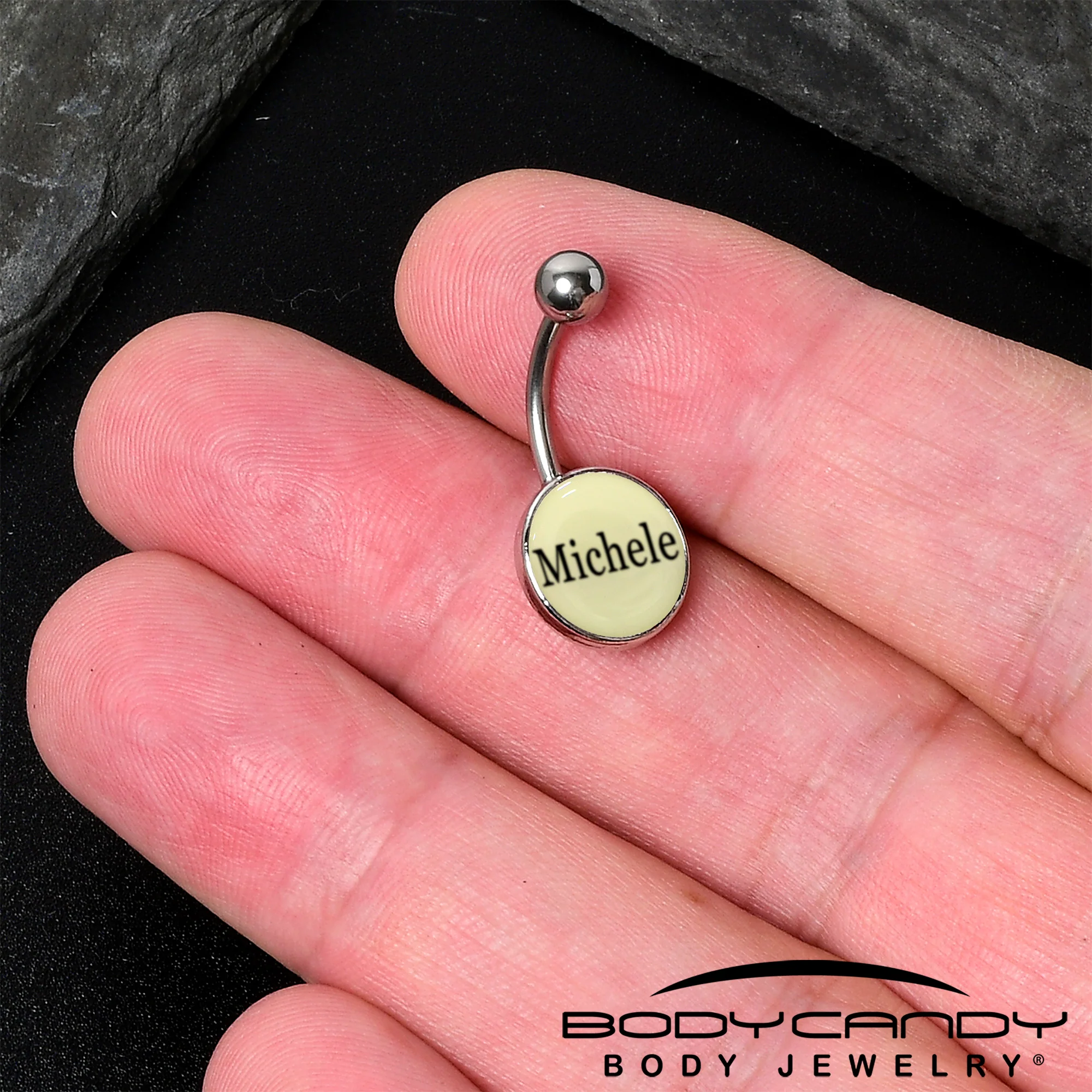 Custom Glow in the Dark Personalized Name Dangle Belly Ring - Image 4