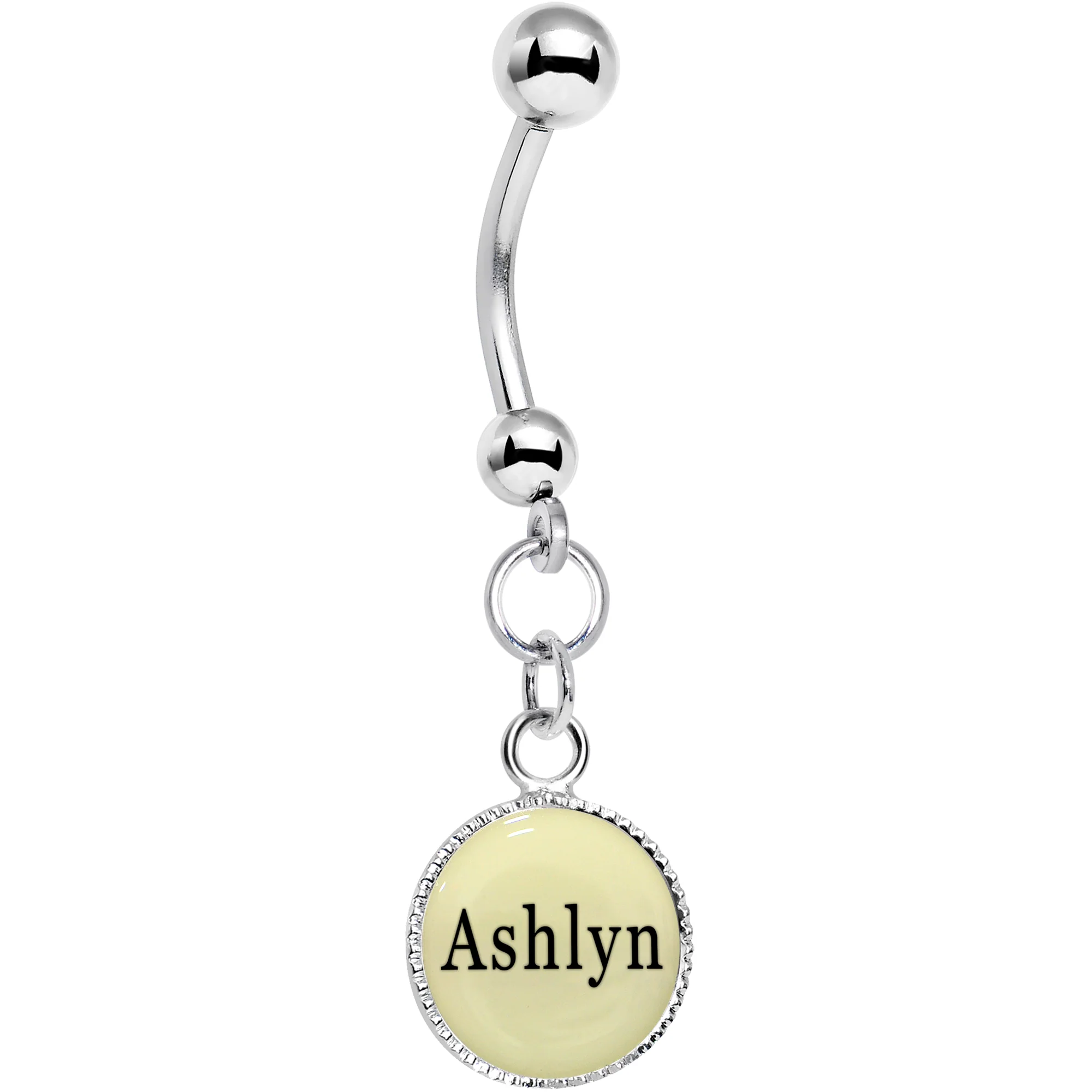 Custom Glow in the Dark Personalized Name Dangle Belly Ring - Image 6