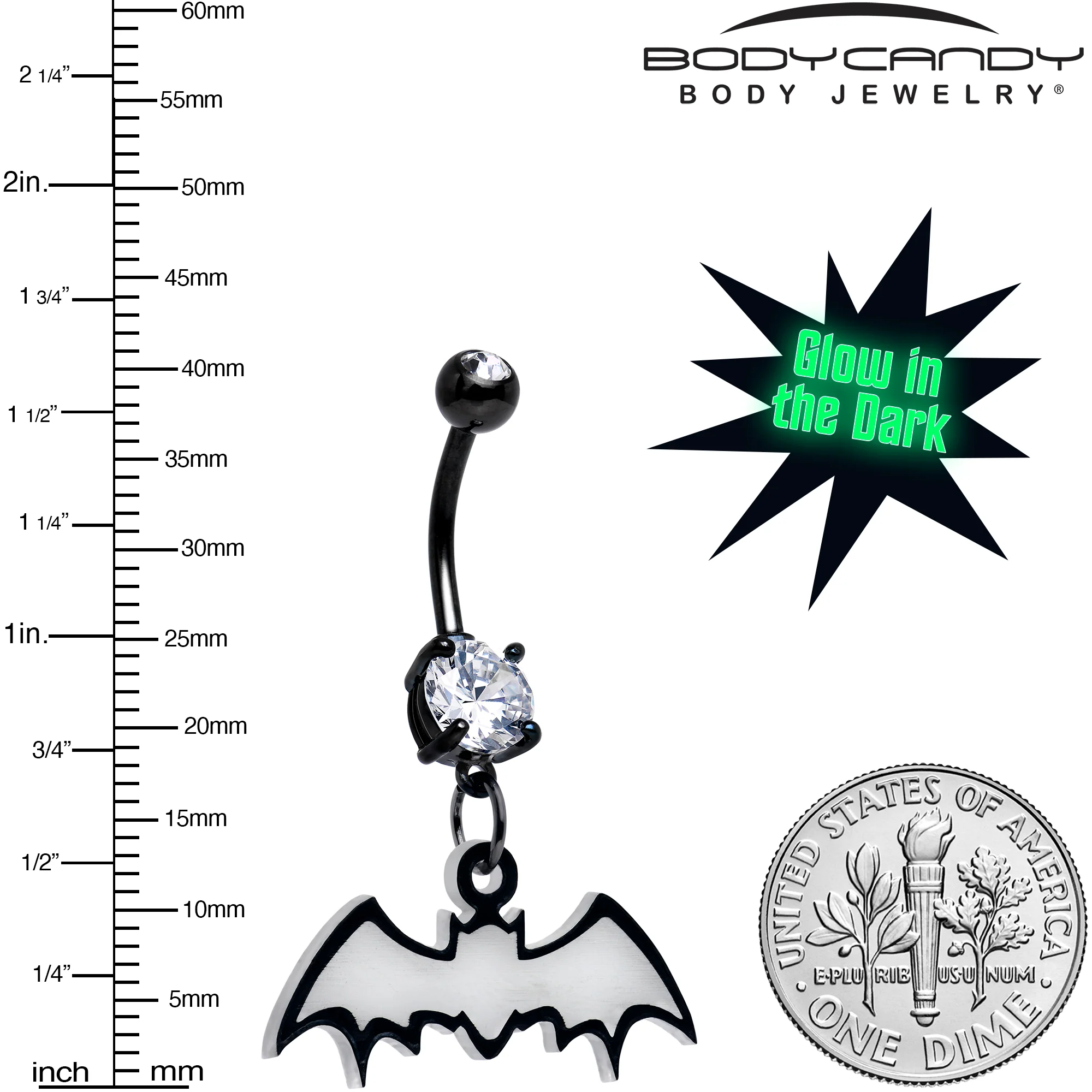 Glow in the Dark Dangle Bat Belly Ring by Onyx O - Image 3