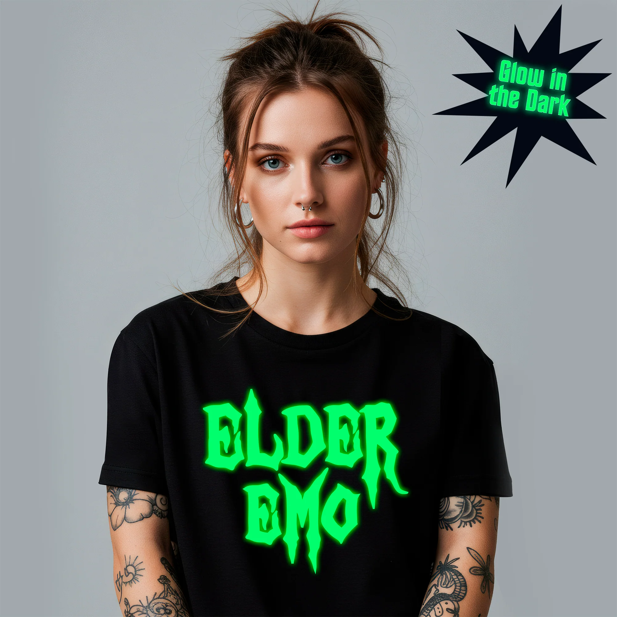 Glow in the Dark Elder Emo Black Tee Shirt - Image 2