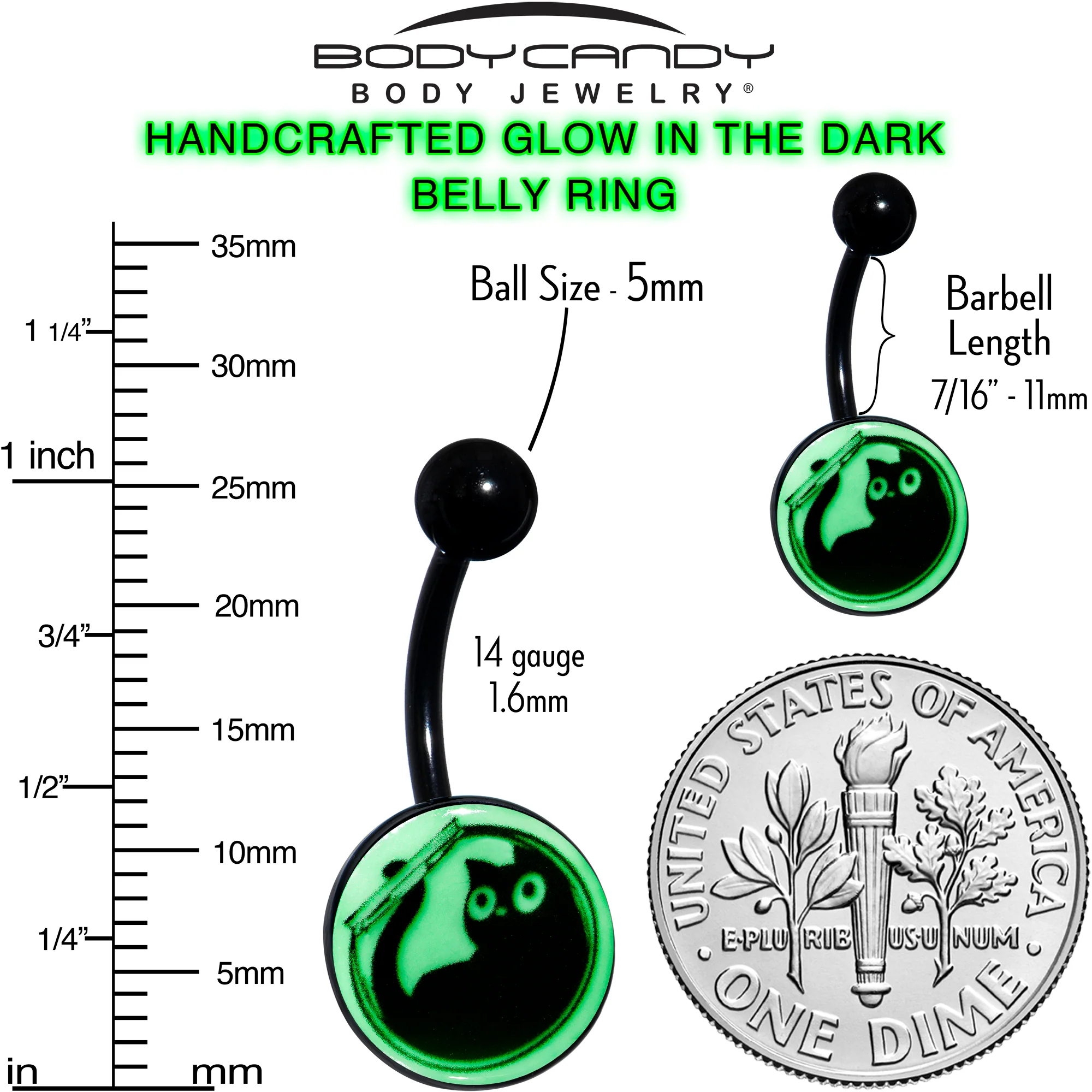 Glow in the Dark Fishbowl Kitty Cat Belly Ring by Onyx O - Image 9
