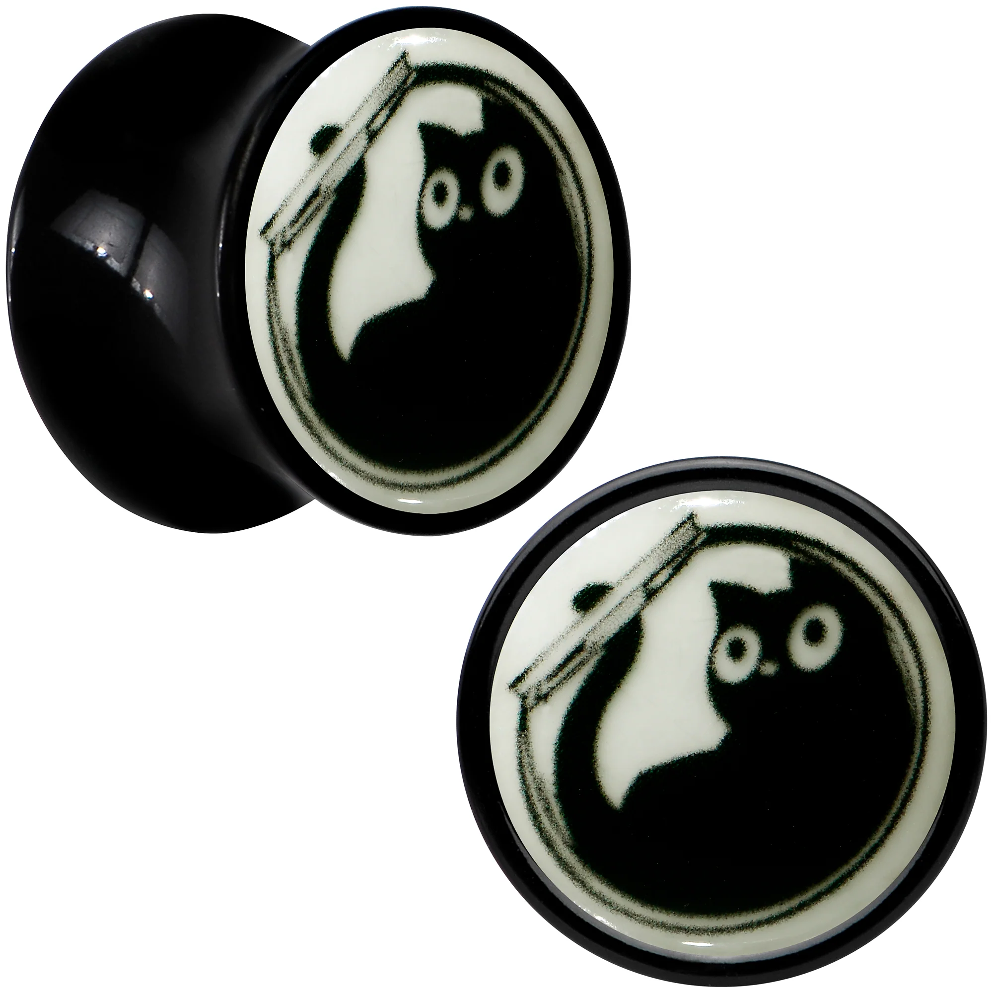 0G Glow in the Dark Fishbowl Kitty Cat Black Acrylic Saddle Plug Set by Onyx O - Image 2