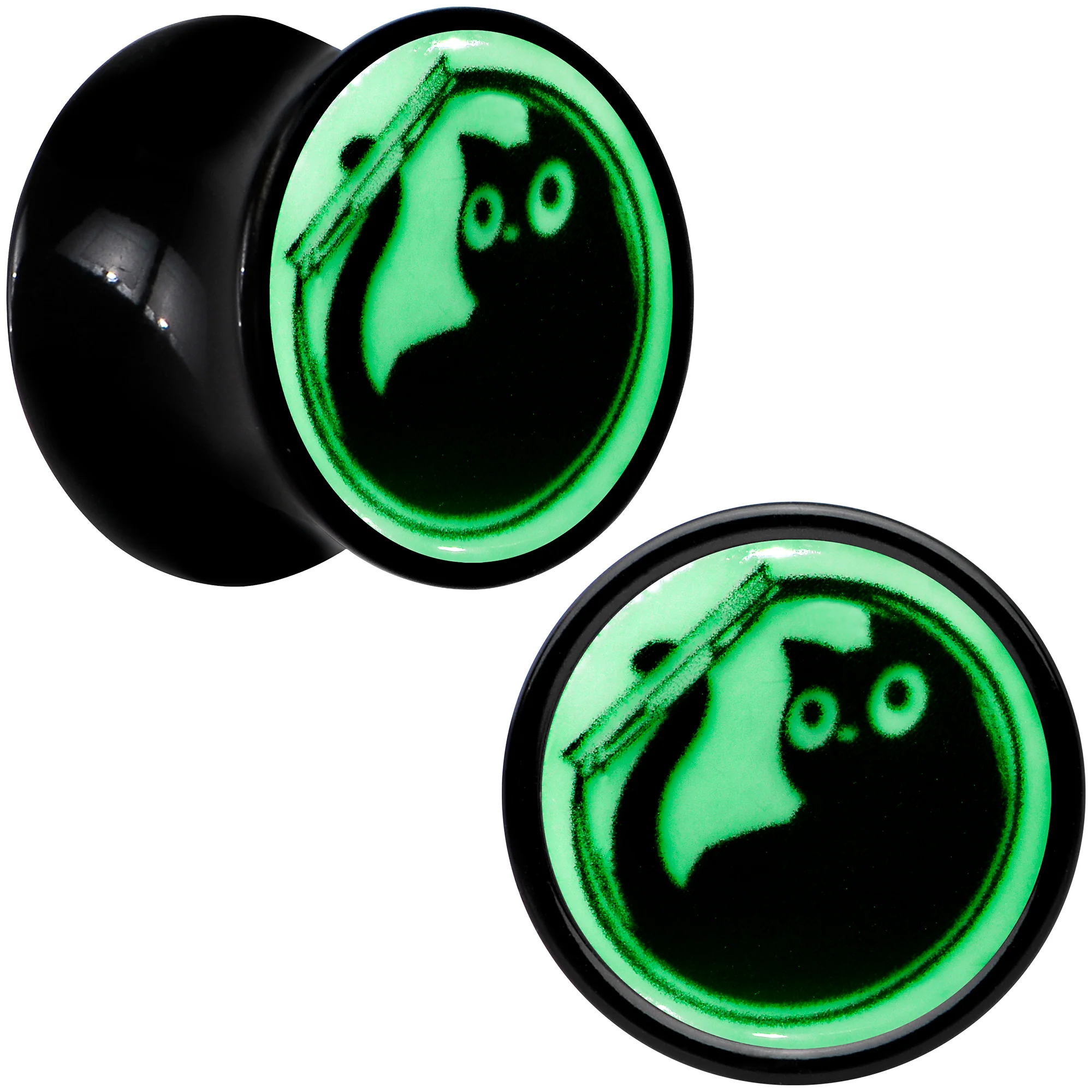 0G Glow in the Dark Fishbowl Kitty Cat Black Acrylic Saddle Plug Set by Onyx O - Image 3