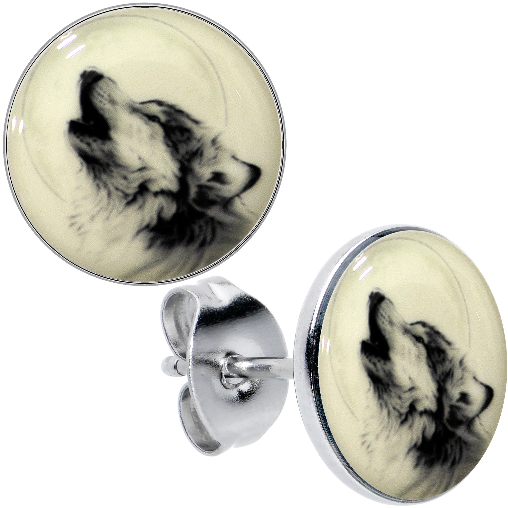 Glow in the Dark Howling Wolf Stud Earrings - Image 10