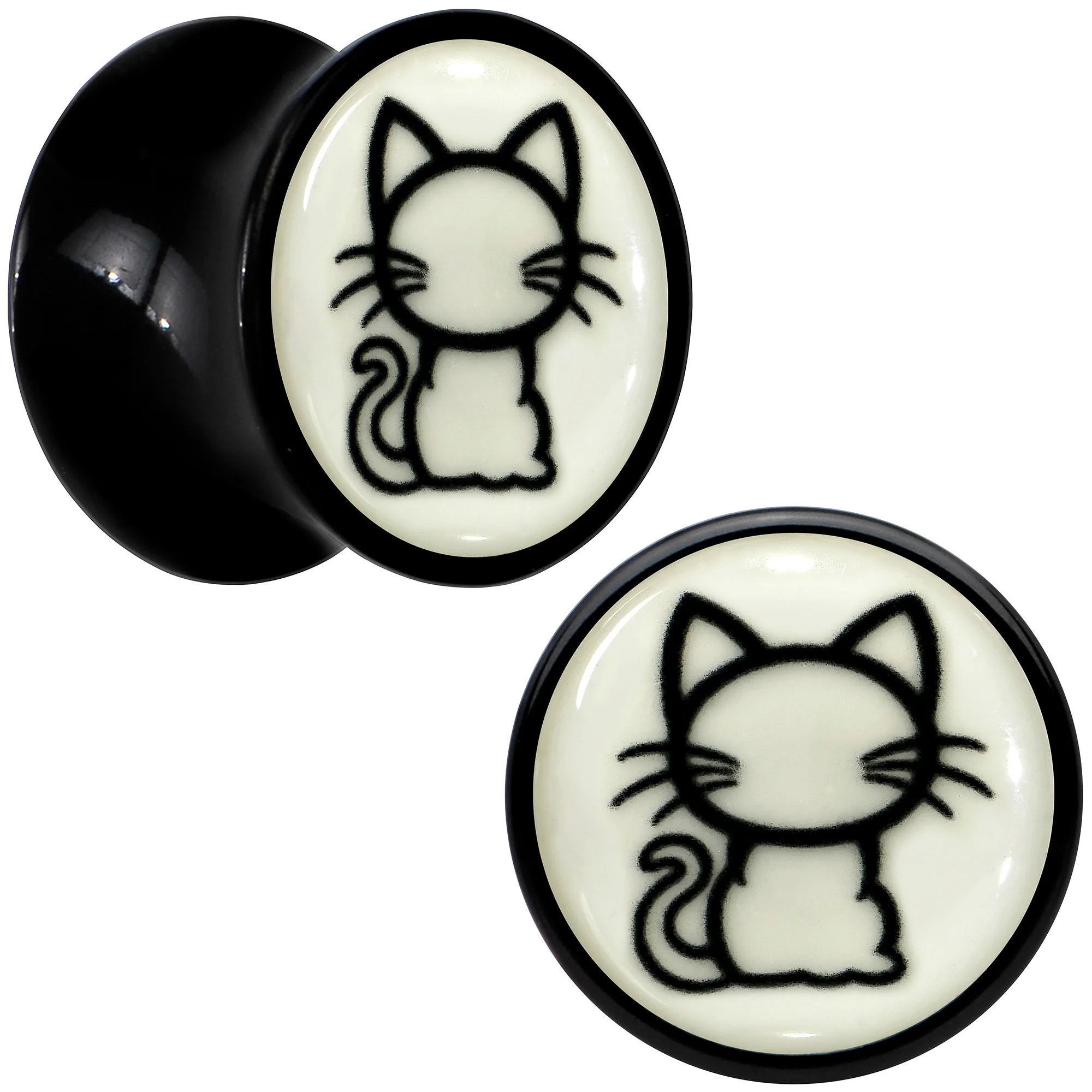 Glow in the Dark Kitty Cat Black Acrylic Saddle Plug Set 8mm to 20mm by Onyx O - Image 7