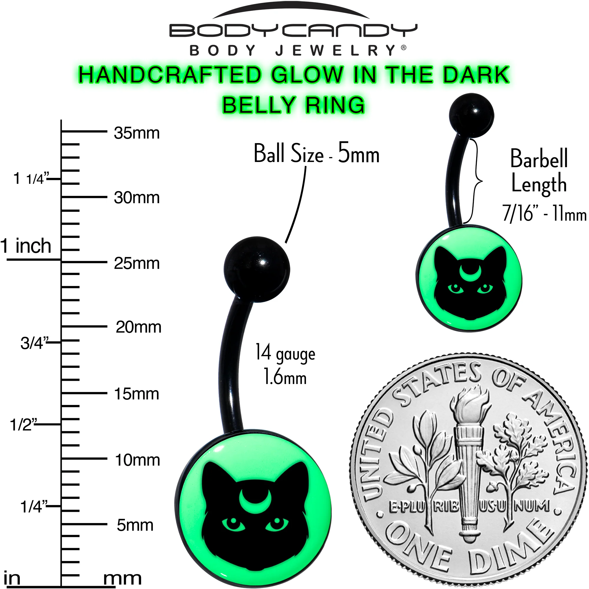 Glow in the Dark Mystic Kitty Cat Belly Ring by Onyx O - Image 8