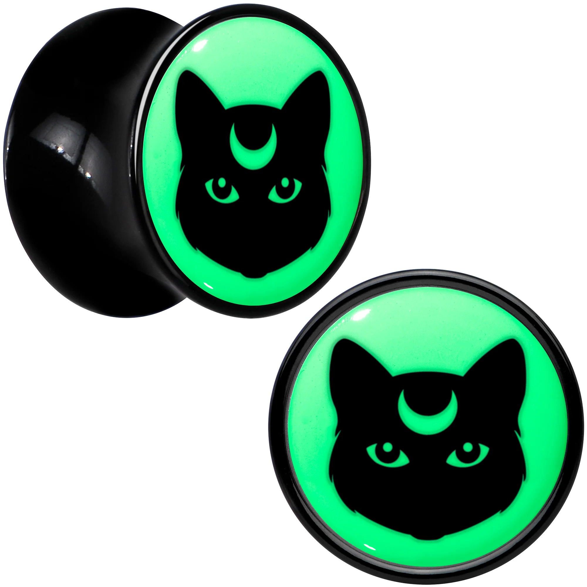 Glow in the Dark Mystic Kitty Cat Black Acrylic Saddle Plug Set by Onyx O - Image 3