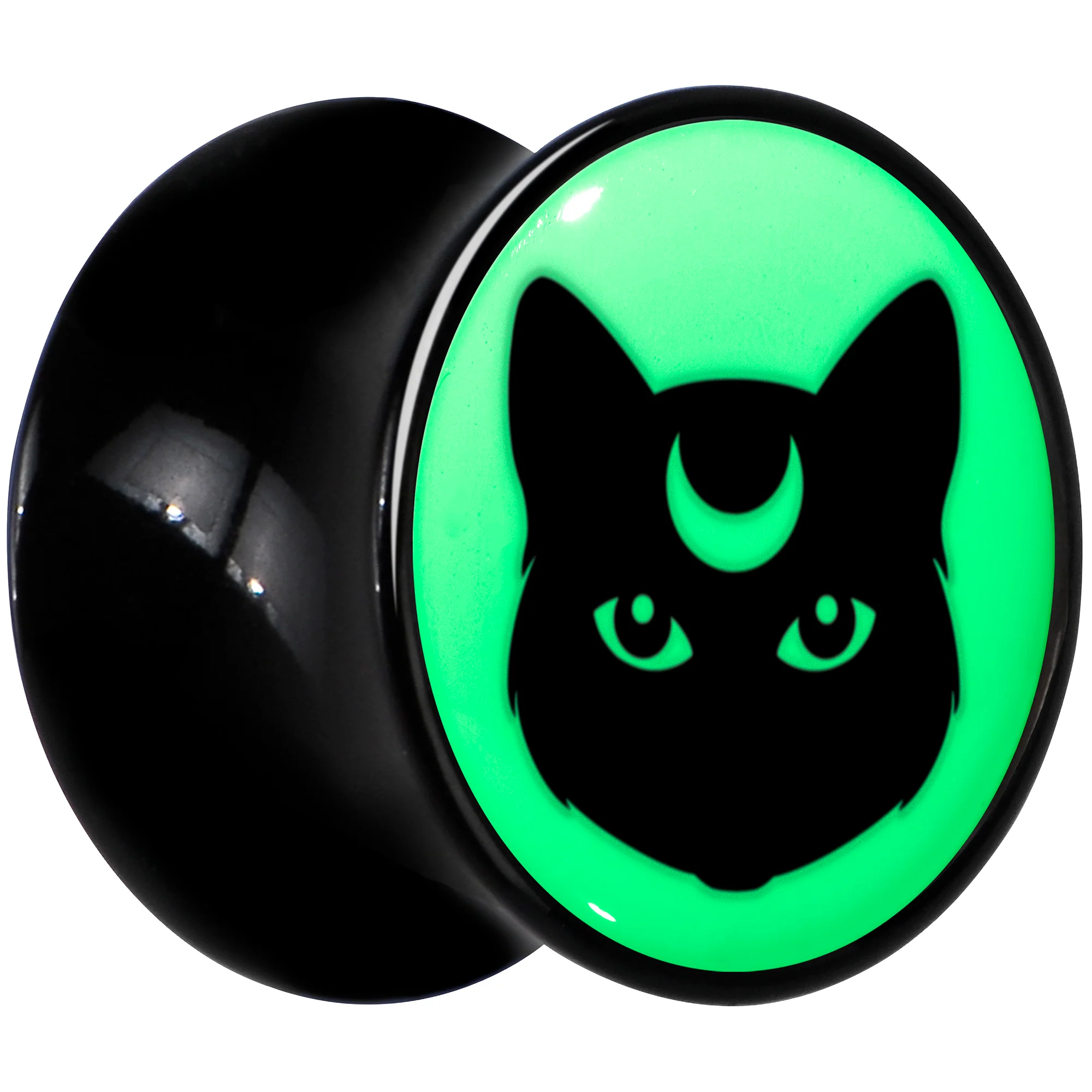Glow in the Dark Mystic Kitty Cat Black Acrylic Saddle Plug Set by Onyx O - Image 4