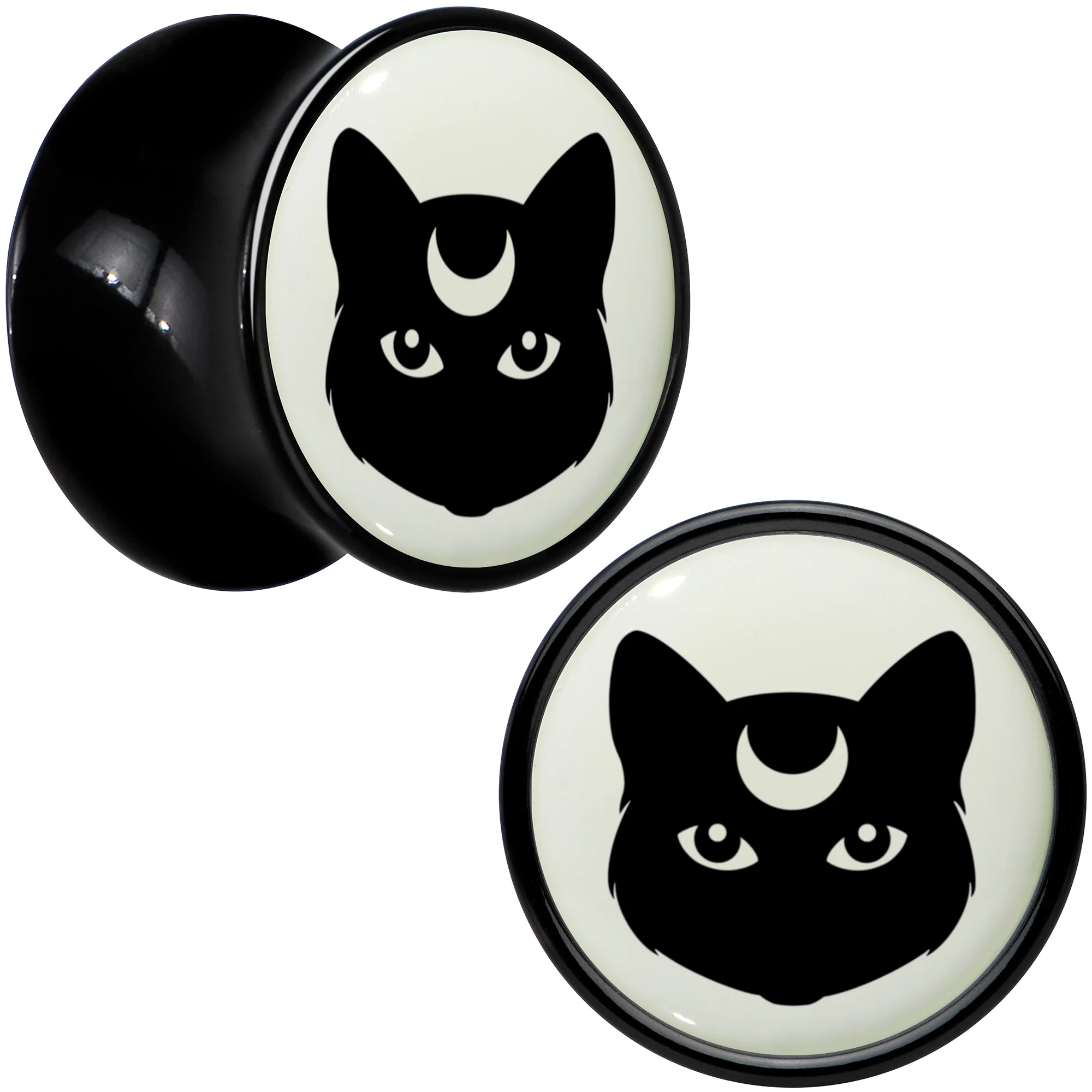 Glow in the Dark Mystic Kitty Cat Black Acrylic Saddle Plug Set by Onyx O - Image 8