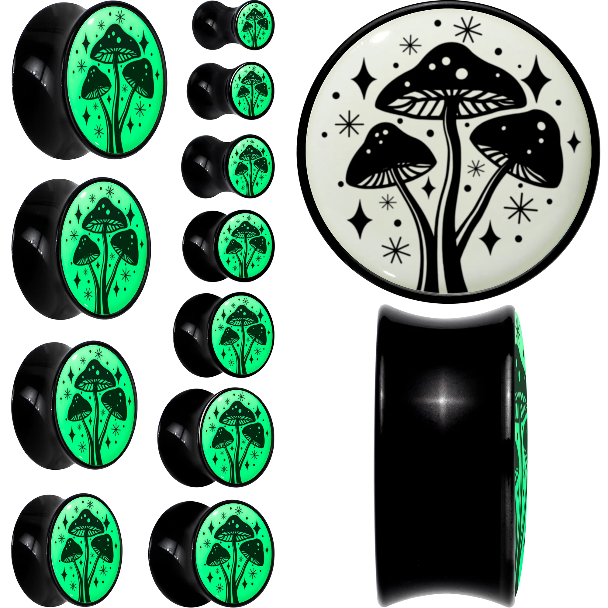 Glow in the Dark Mystic Mushroom Black Acrylic Saddle Plug Set by Onyx O - Image 4