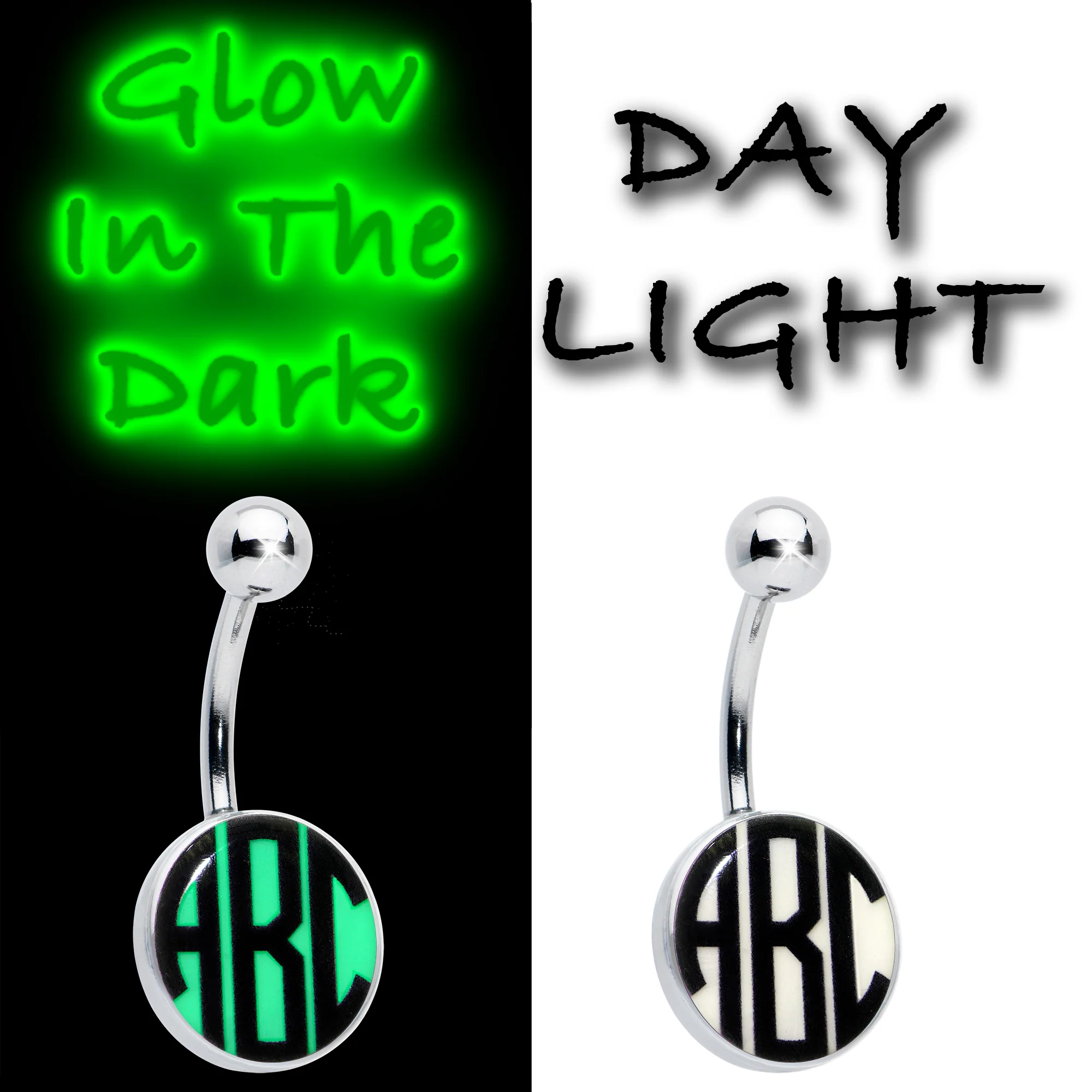 Custom Glow in the Dark Logo Personalized Initial Belly Ring - Image 11