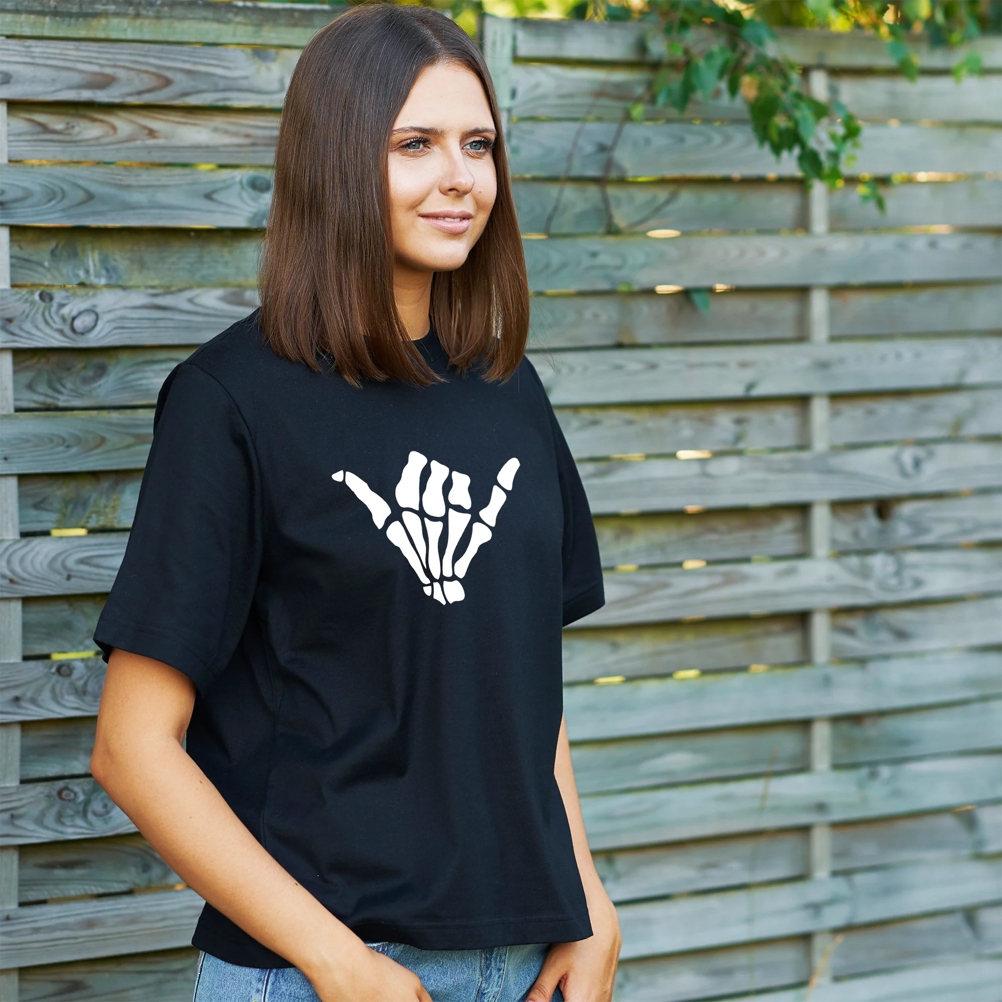 Glow in the Dark Shaka Skelelton Hand Tee Shirt - Image 4