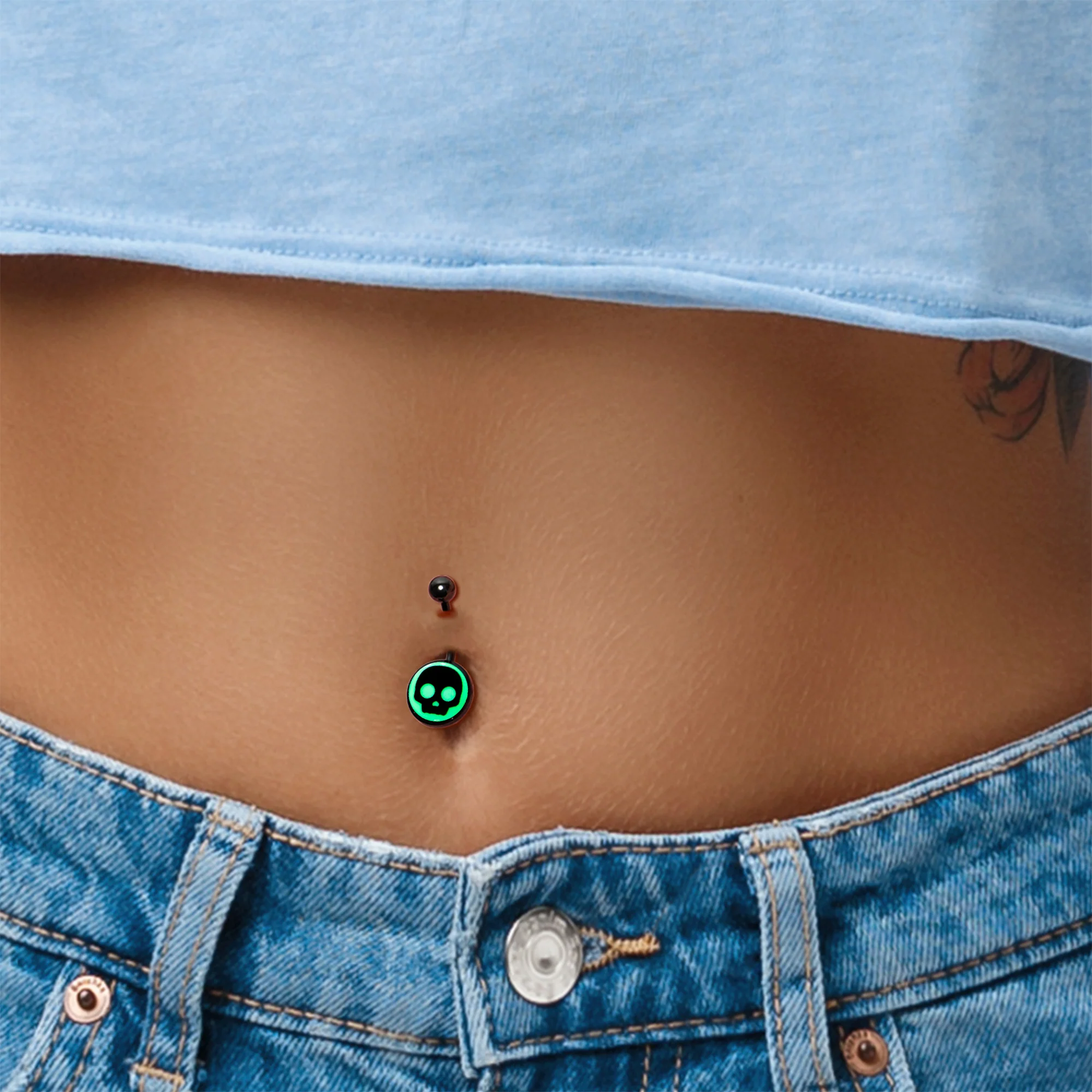 Glow in the Dark Simple Skull Belly Ring by Onyx O - Image 7