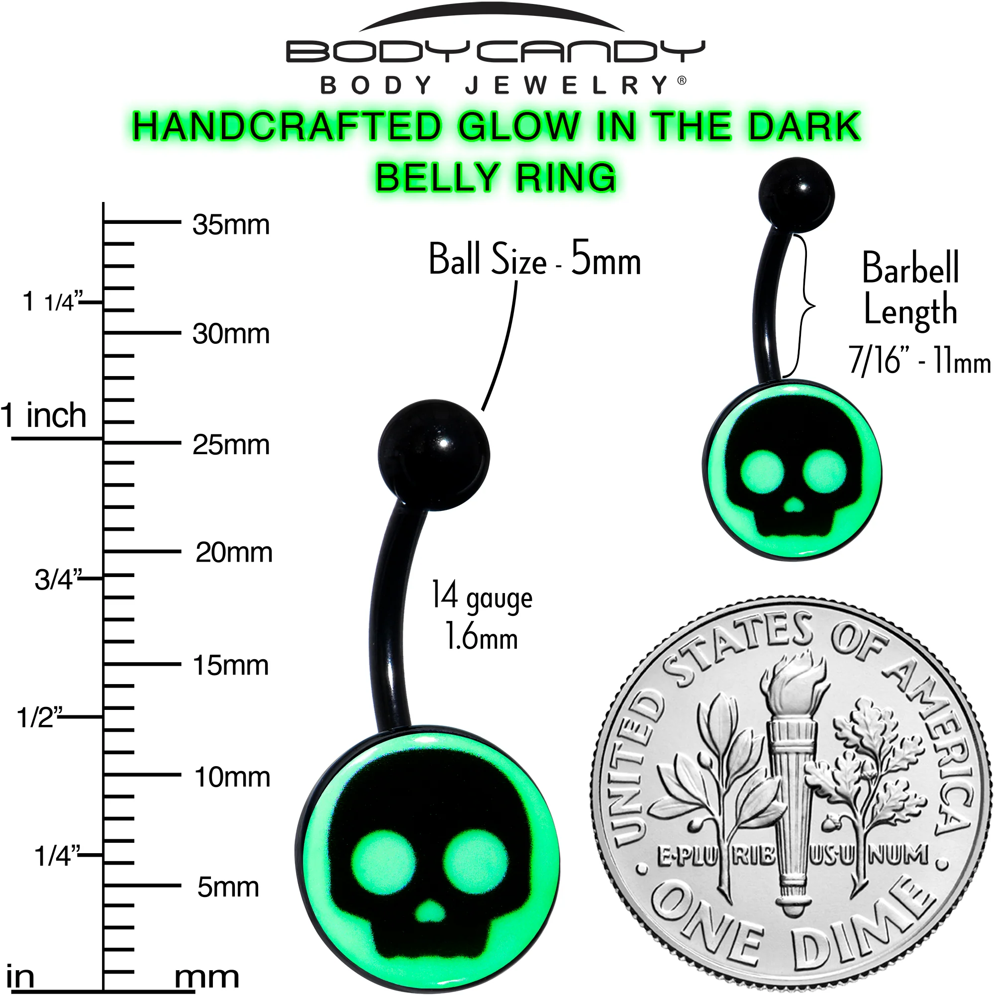 Glow in the Dark Simple Skull Belly Ring by Onyx O - Image 8