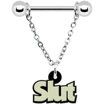 Glow in the Dark Slut Chain Dangle Nipple Ring Set - Image 2