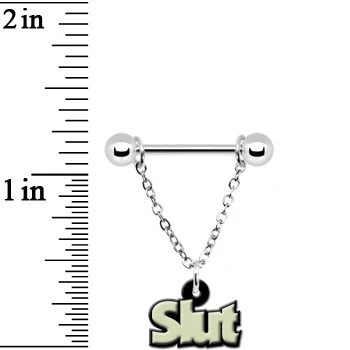 Glow in the Dark Slut Chain Dangle Nipple Ring Set - Image 3
