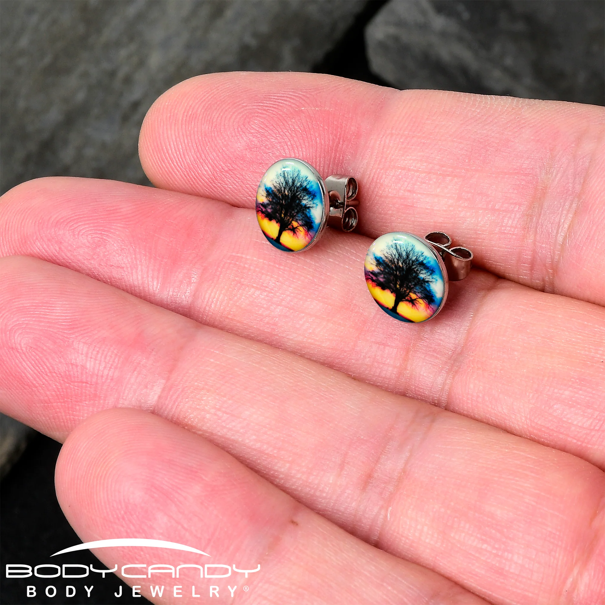 Glow in the Dark Sunset Tree Stud Earrings - Image 11