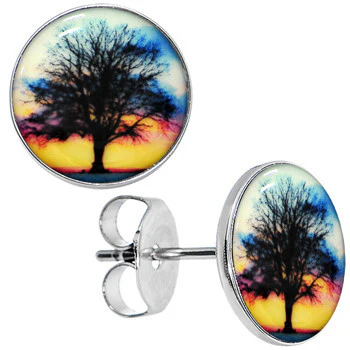 Glow in the Dark Sunset Tree Stud Earrings - Image 4
