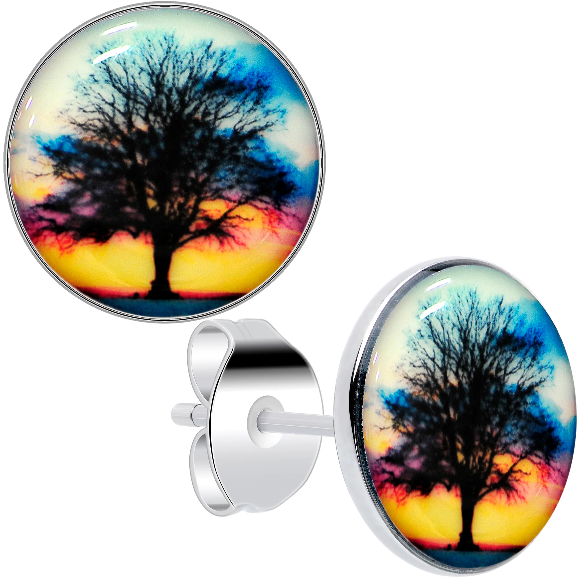 Glow in the Dark Sunset Tree Stud Earrings - Image 7