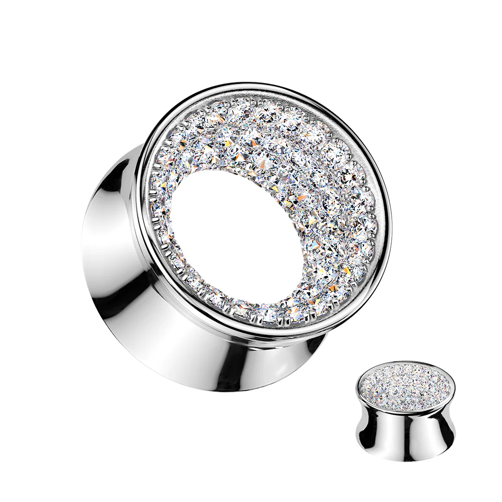 18k Gold Plated Brass CZ Paved Double Flare Tunnel Plug Set 10mm to 19mm - Image 3