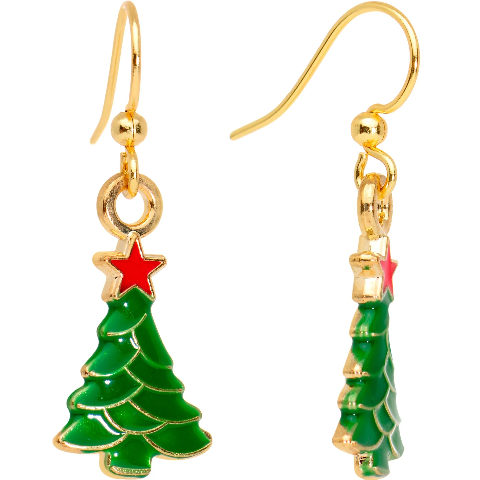 Gold Plated Christmas Tree Star Fishhook Earrings - Image 2