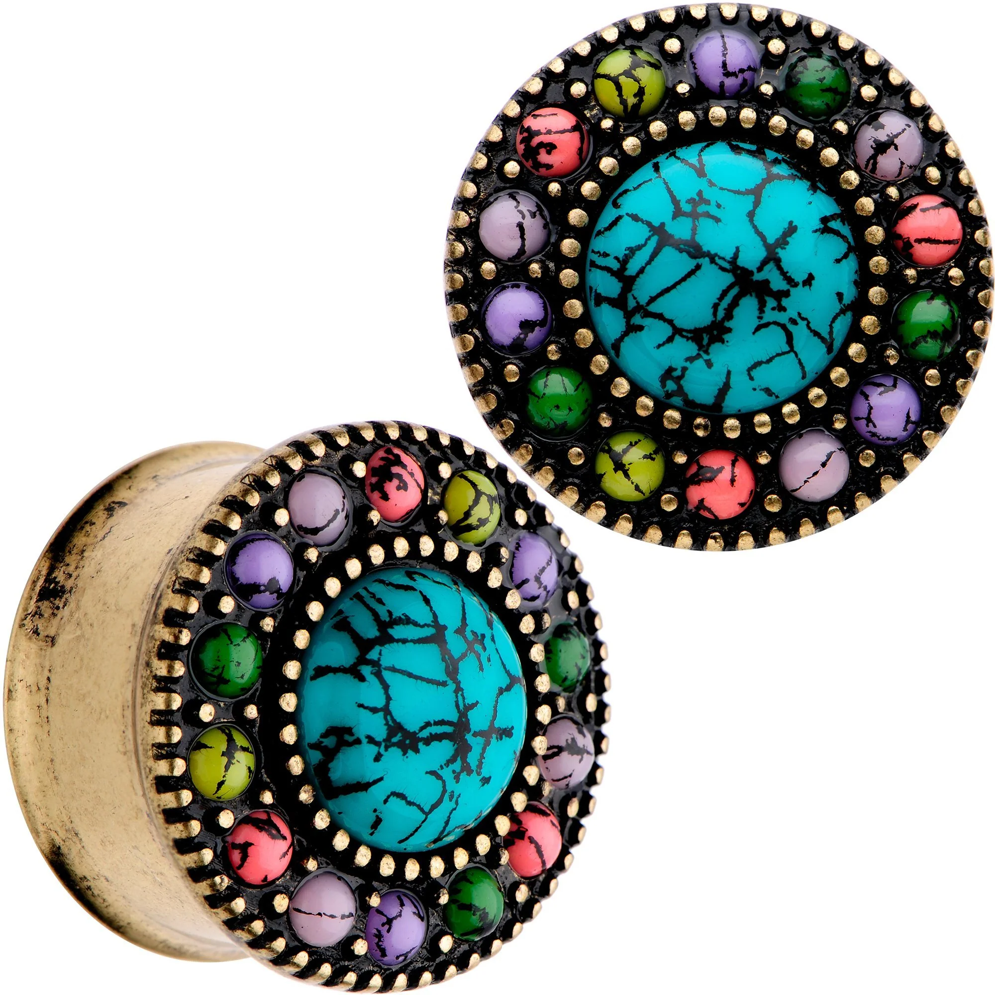 Gold Plated Southwestern Stone Age Double Flare Plug Set 2G to 22mm - Image 9