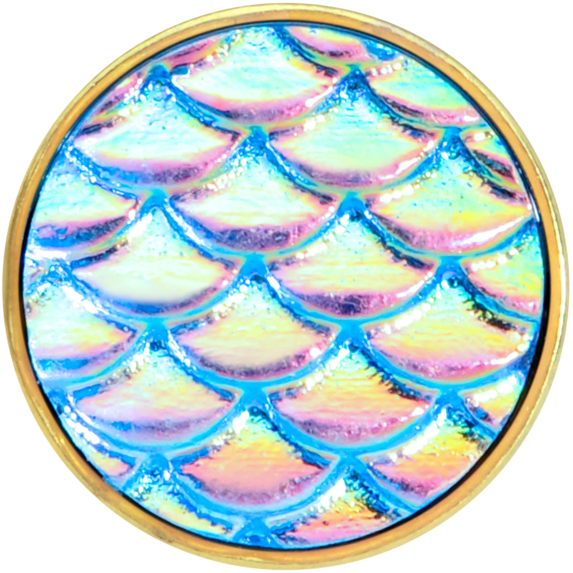 Gold PVD Aqua Mermaid Scale Barbell Tongue Ring - Image 3