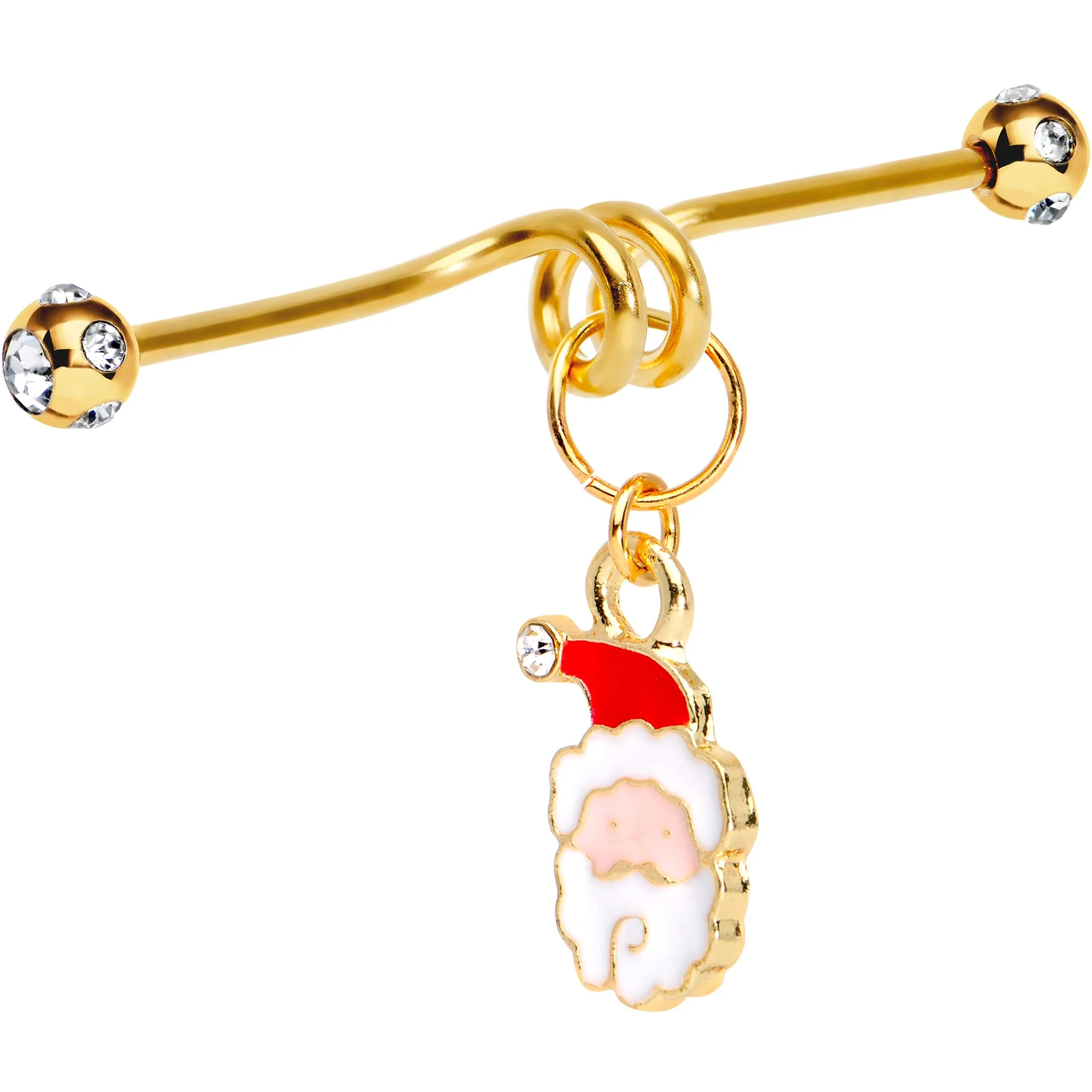 Gold Tone Anodized Jolly Santa Dangle Industrial Barbell 40mm - Image 2
