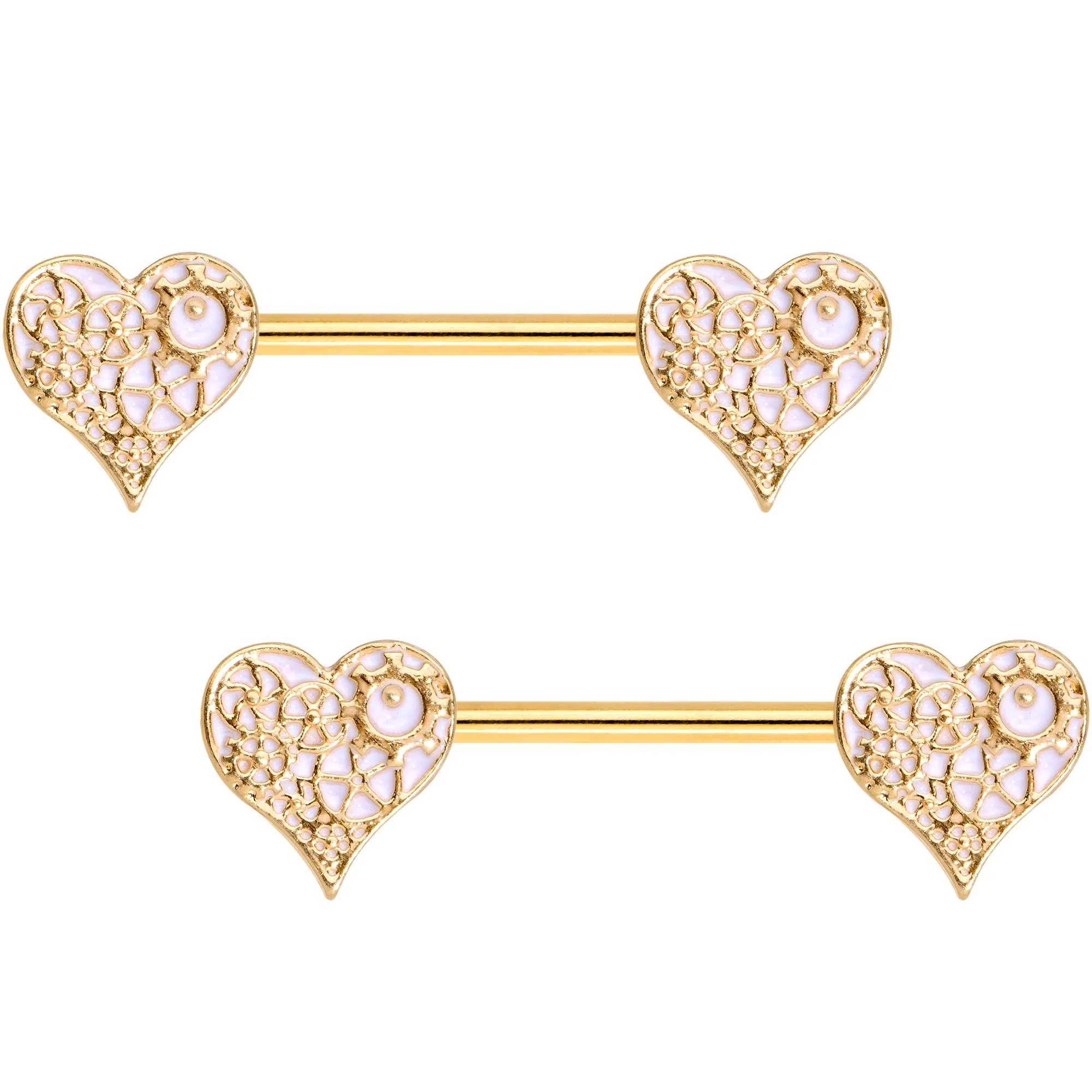 Gold Tone Anodized Steampunk Gears of Love Barbell Nipple Ring Set