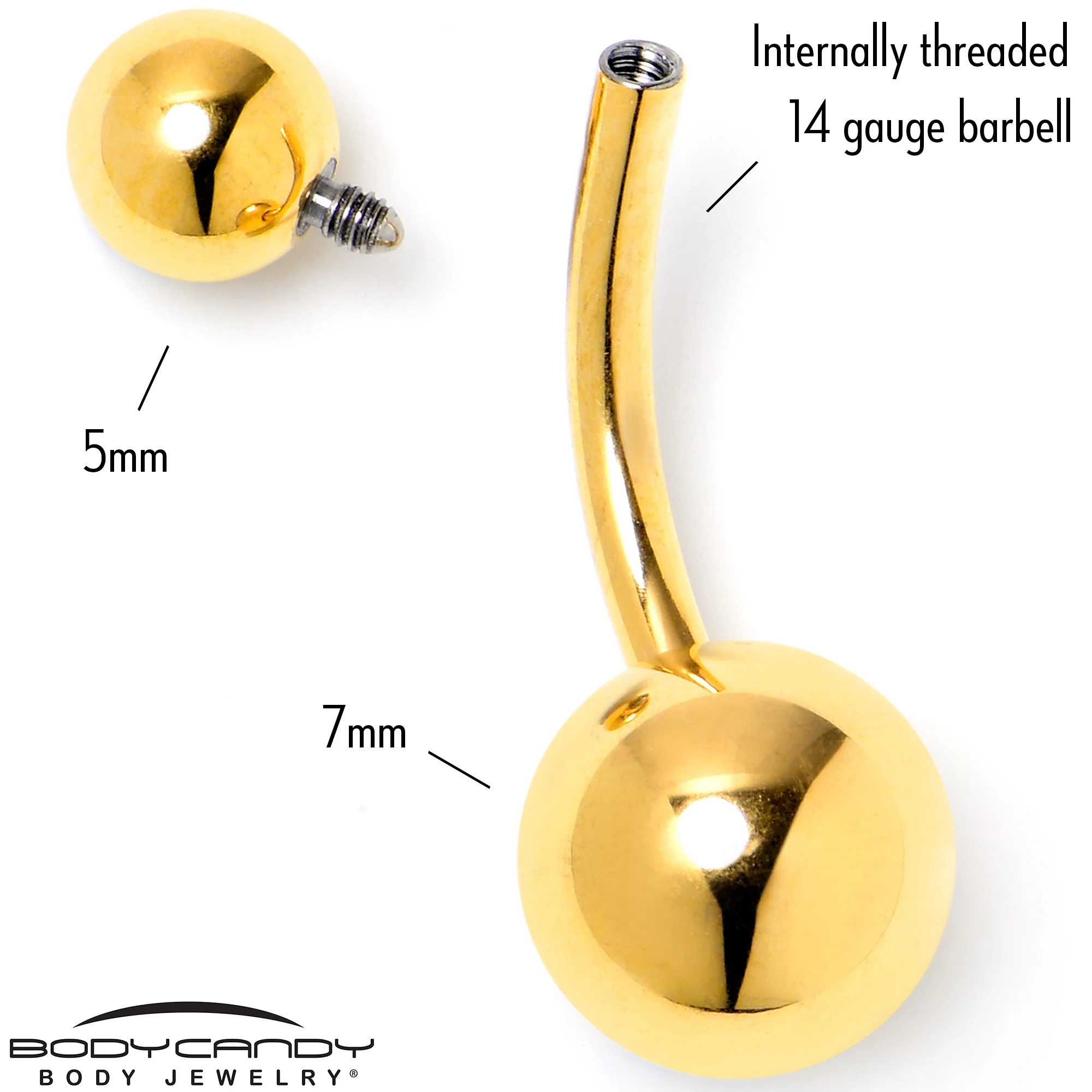 Gold Tone ASTM F-136 Implant Grade Titanium Internally Threaded Belly Ring - Image 4