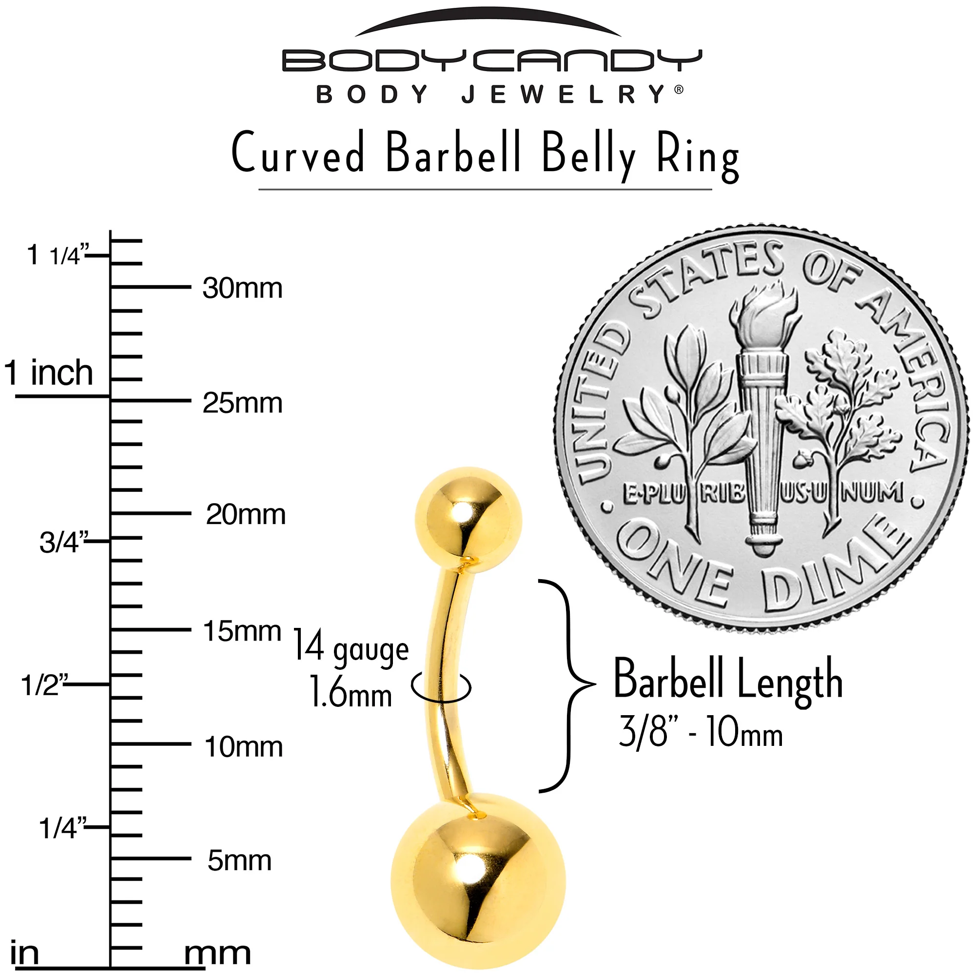 Gold Tone ASTM F-136 Implant Grade Titanium Internally Threaded Belly Ring - Image 5