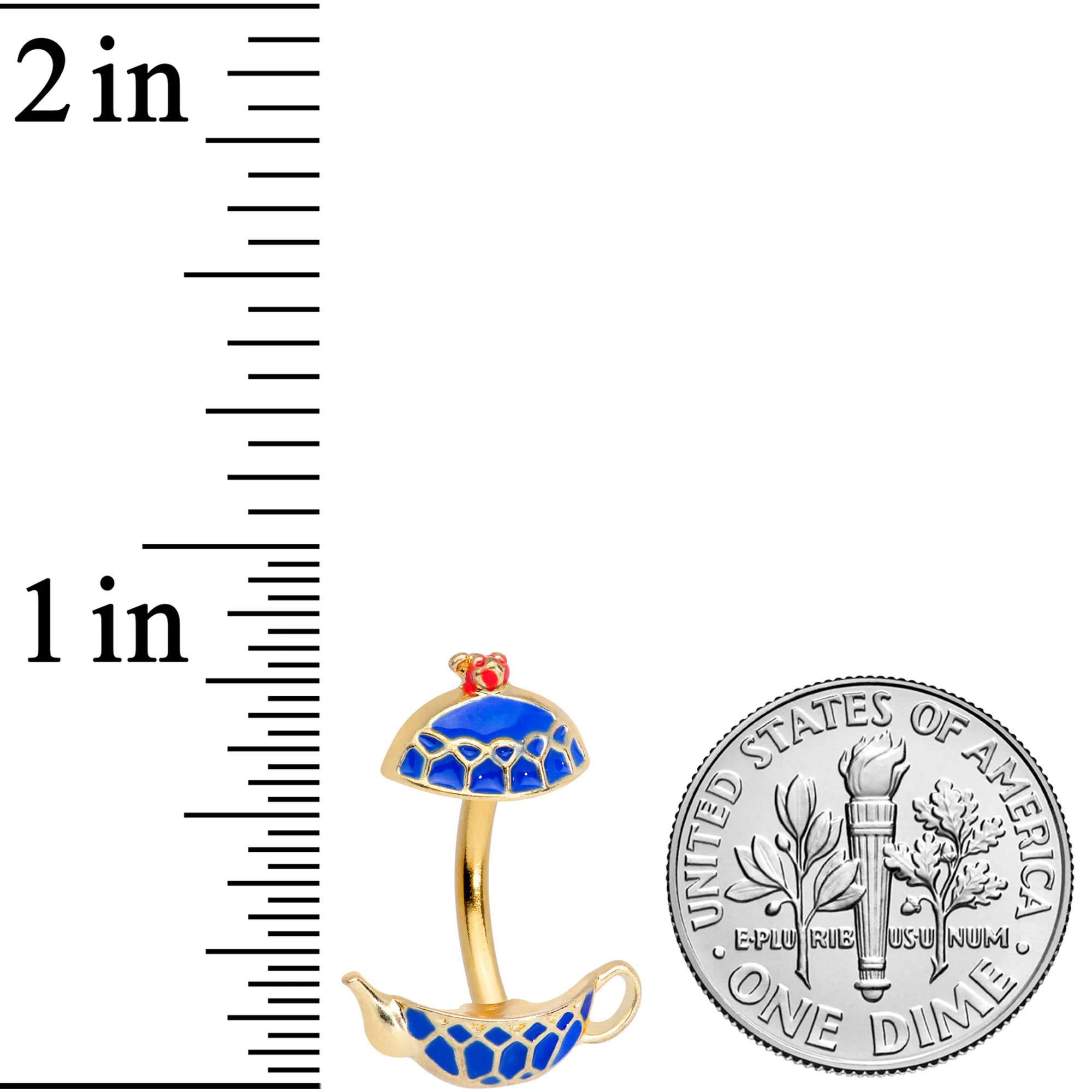 Gold Tone Blue Teapot Double Mount Belly Ring - Image 3