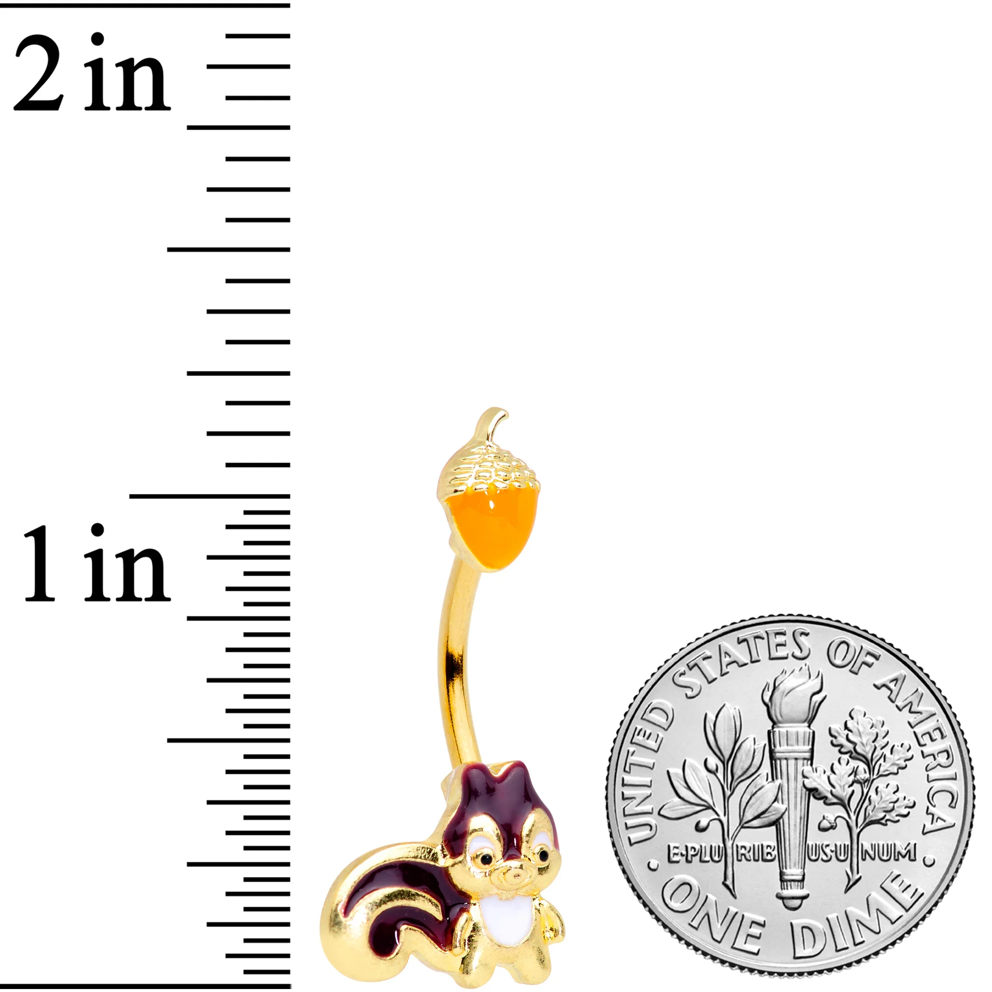 Gold Tone Squirrel Acorn Double Mount Belly Ring - Image 2