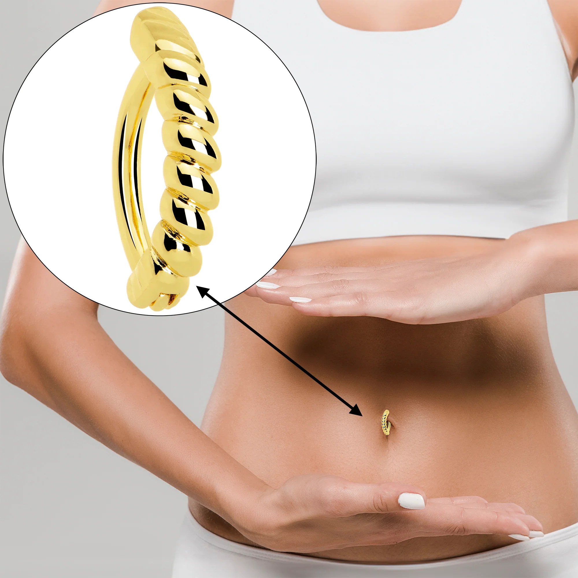 Gold Tone Classic Rope Style Hinged Hoop Belly Ring - Image 2