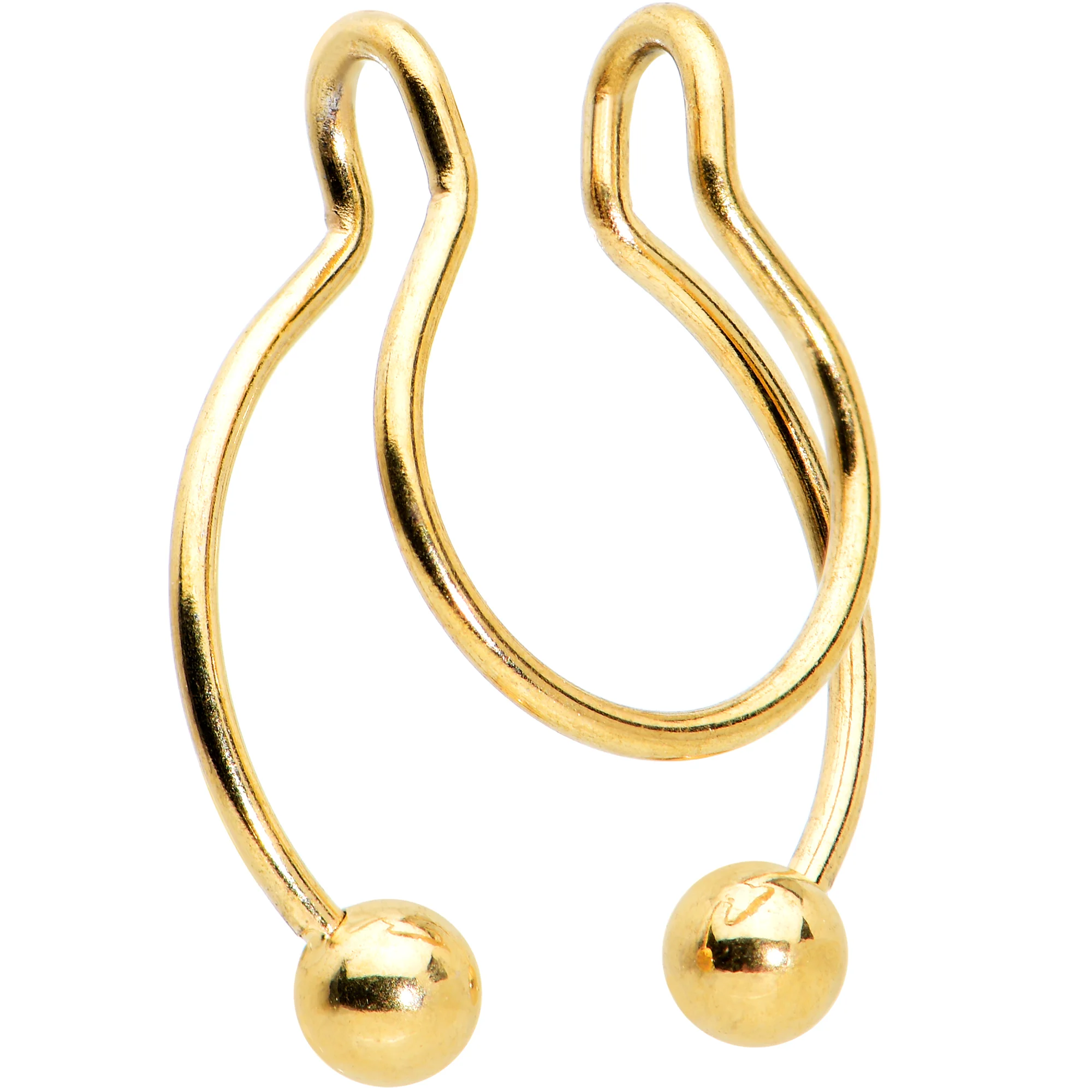 Gold Tone Horseshoe Ball Fake Septum Ring Nipple and Clip on Earring - Image 2