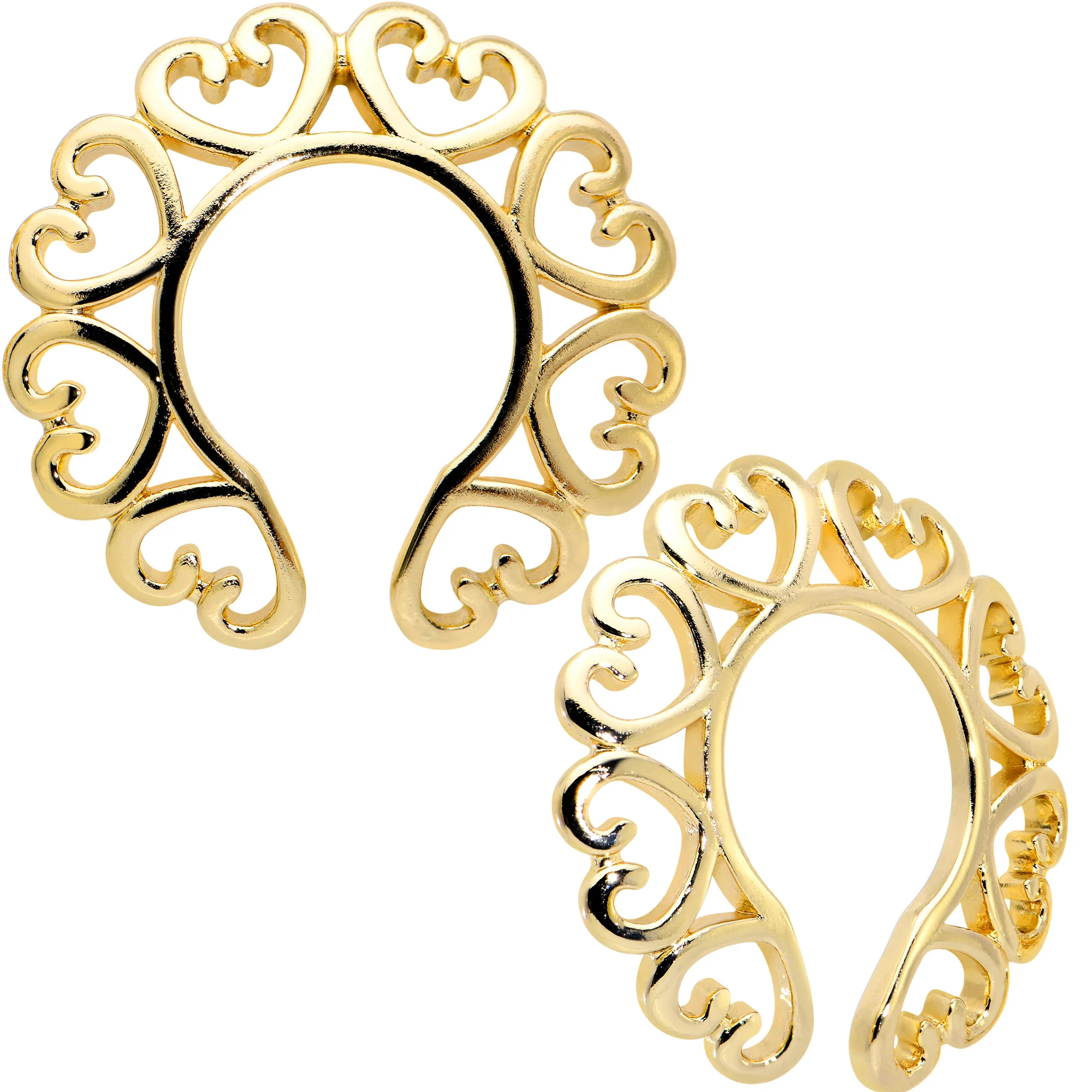 Gold Tone Filigree Hearts Clip On Fake Nipple Ring Set - Image 2