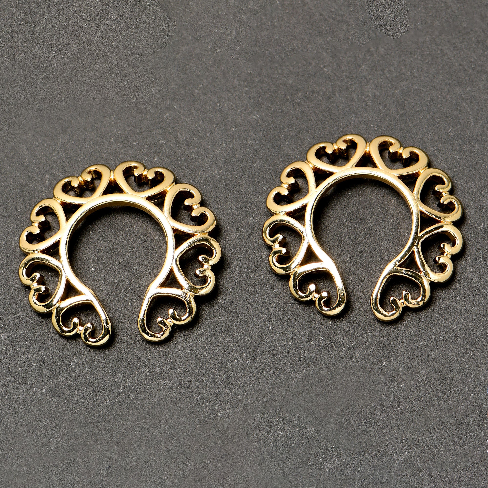 Gold Tone Filigree Hearts Clip On Fake Nipple Ring Set - Image 6