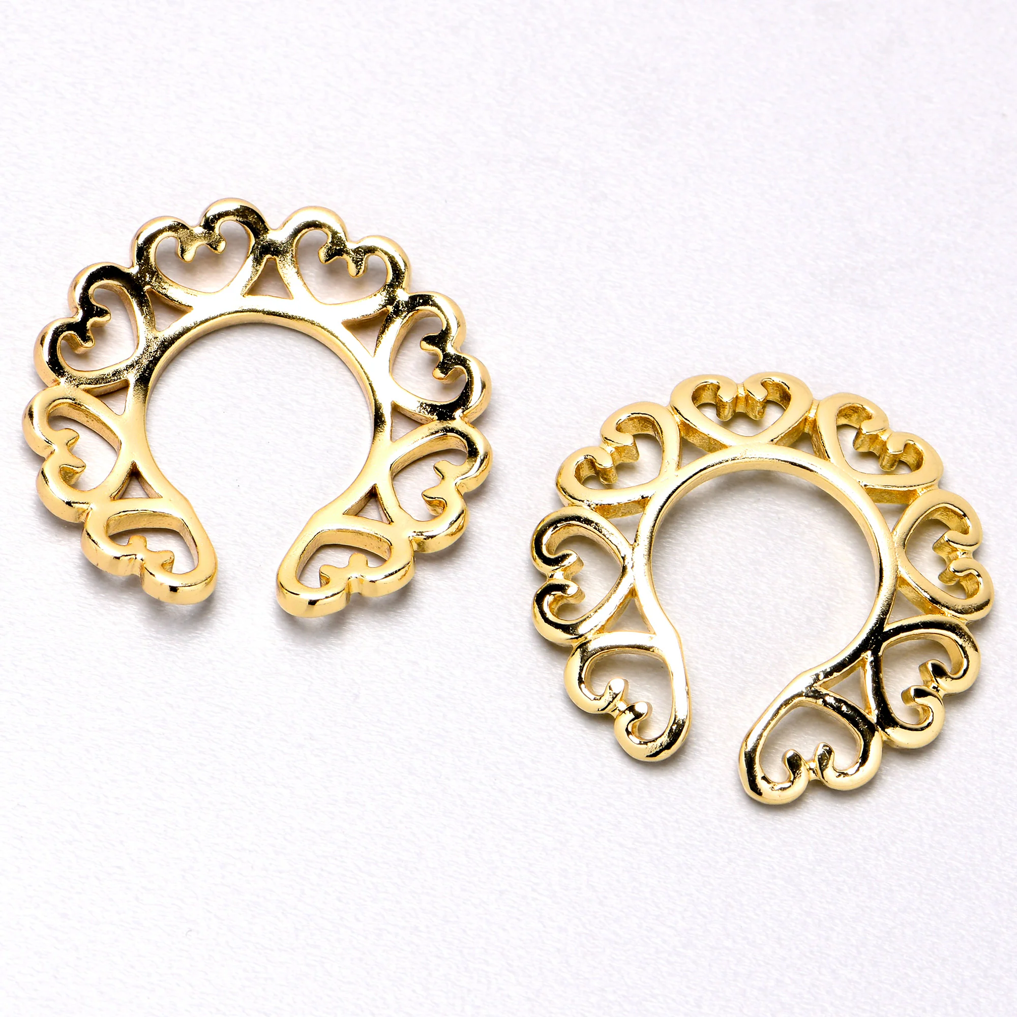 Gold Tone Filigree Hearts Clip On Fake Nipple Ring Set - Image 8