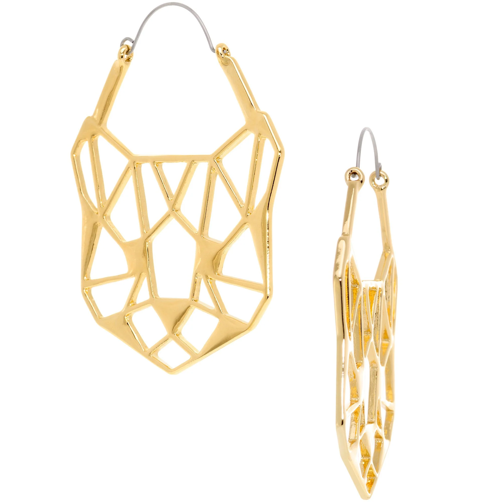 Gold Tone Geometric Cut Out Cat Panther Tunnel Plug Earrings - Image 2