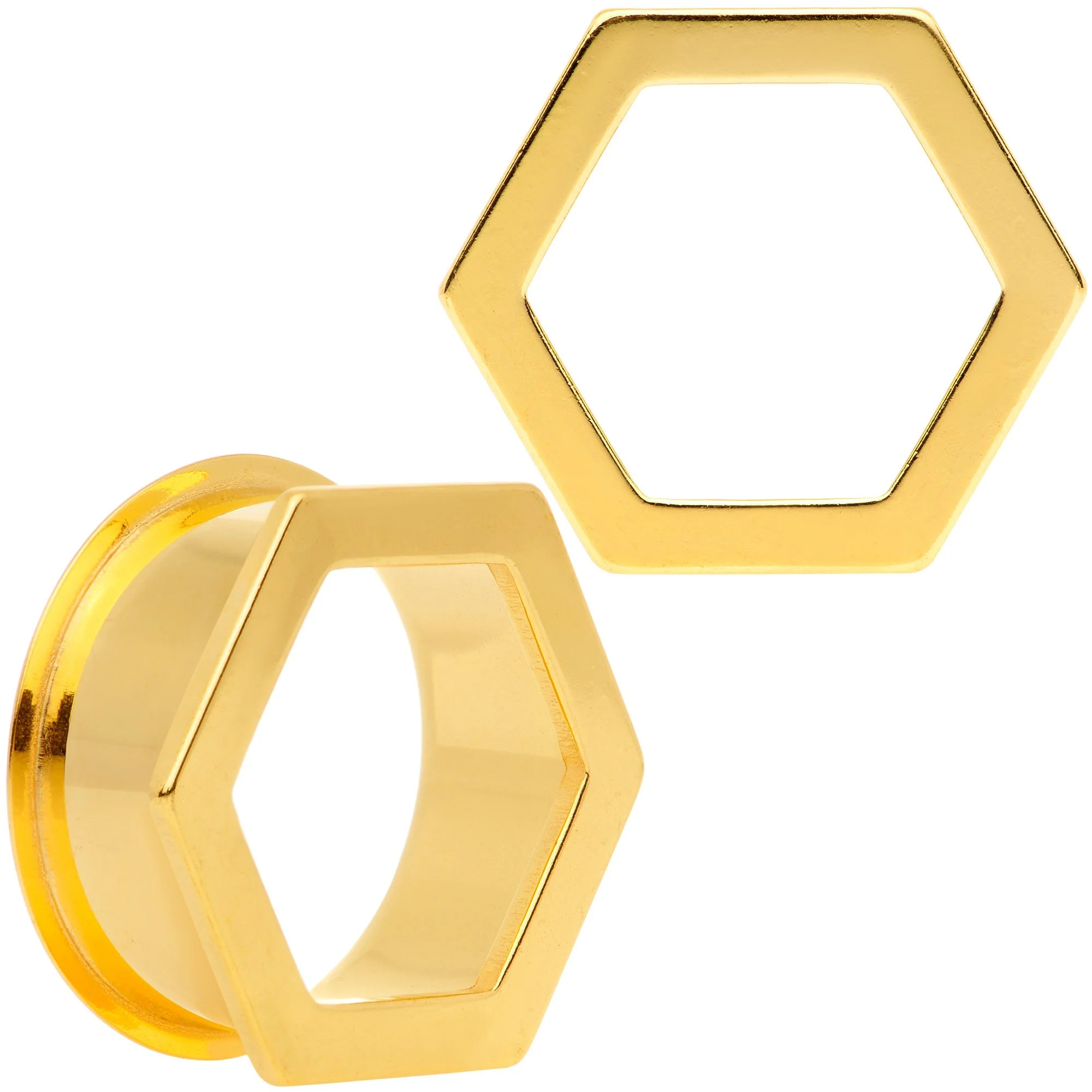 Gold Tone Geometric Hexagon Double Flare Tunnel Plug Set 3mm to 25mm - Image 12