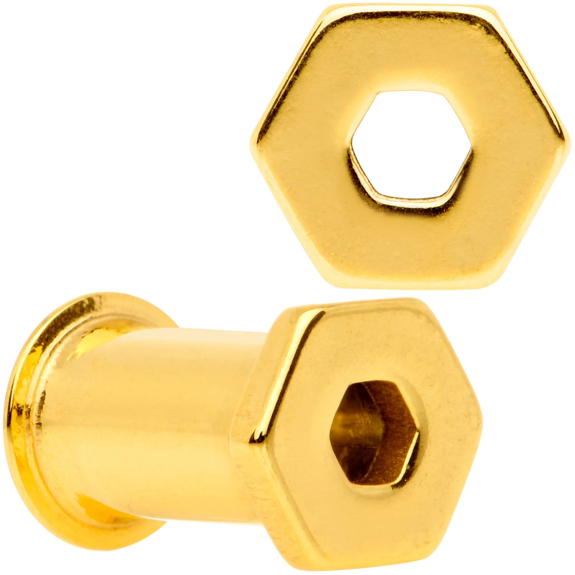 Gold Tone Geometric Hexagon Double Flare Tunnel Plug Set 3mm to 25mm - Image 6