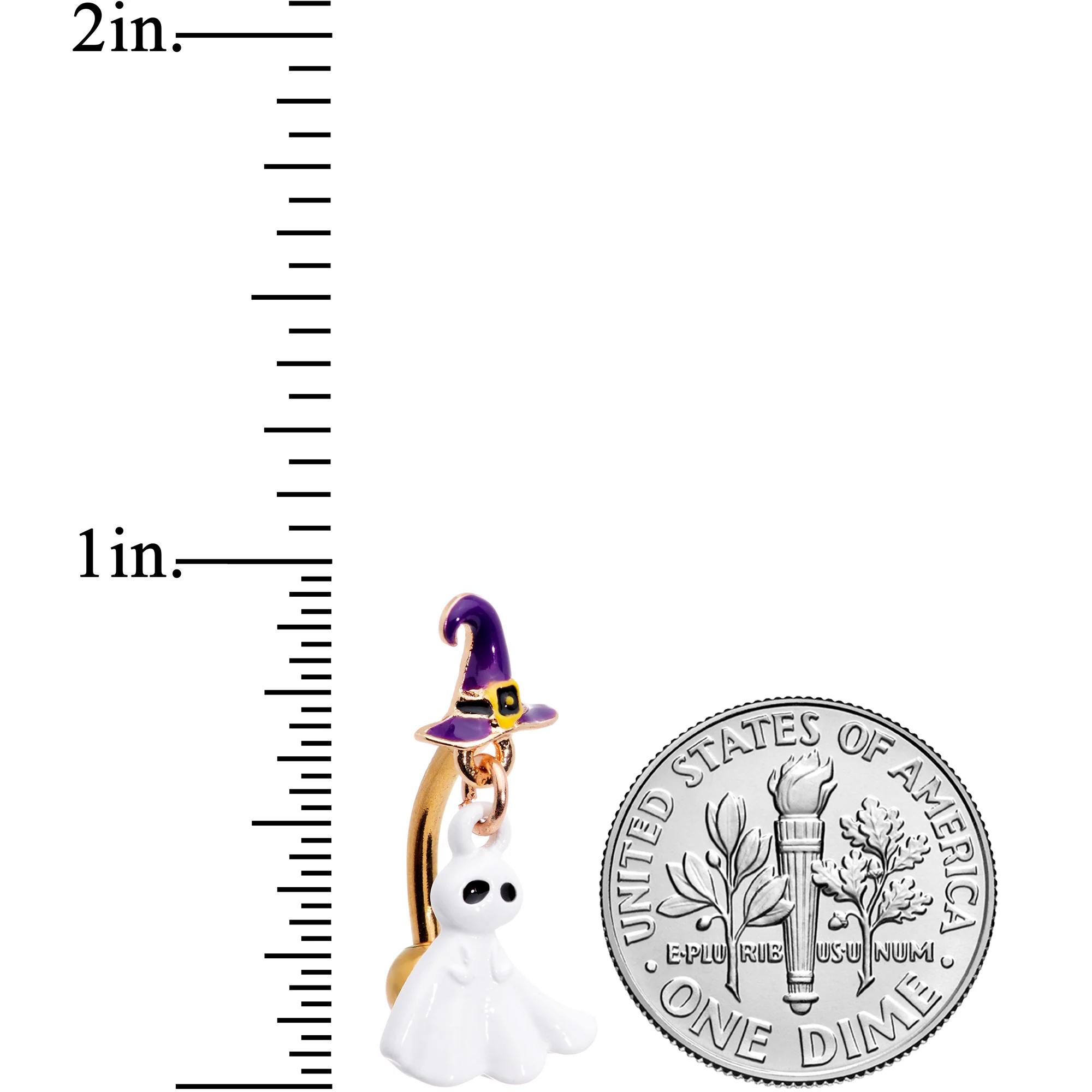 Gold Tone Ghost Witch Halloween Top Mount Dangle Belly Ring - Image 3