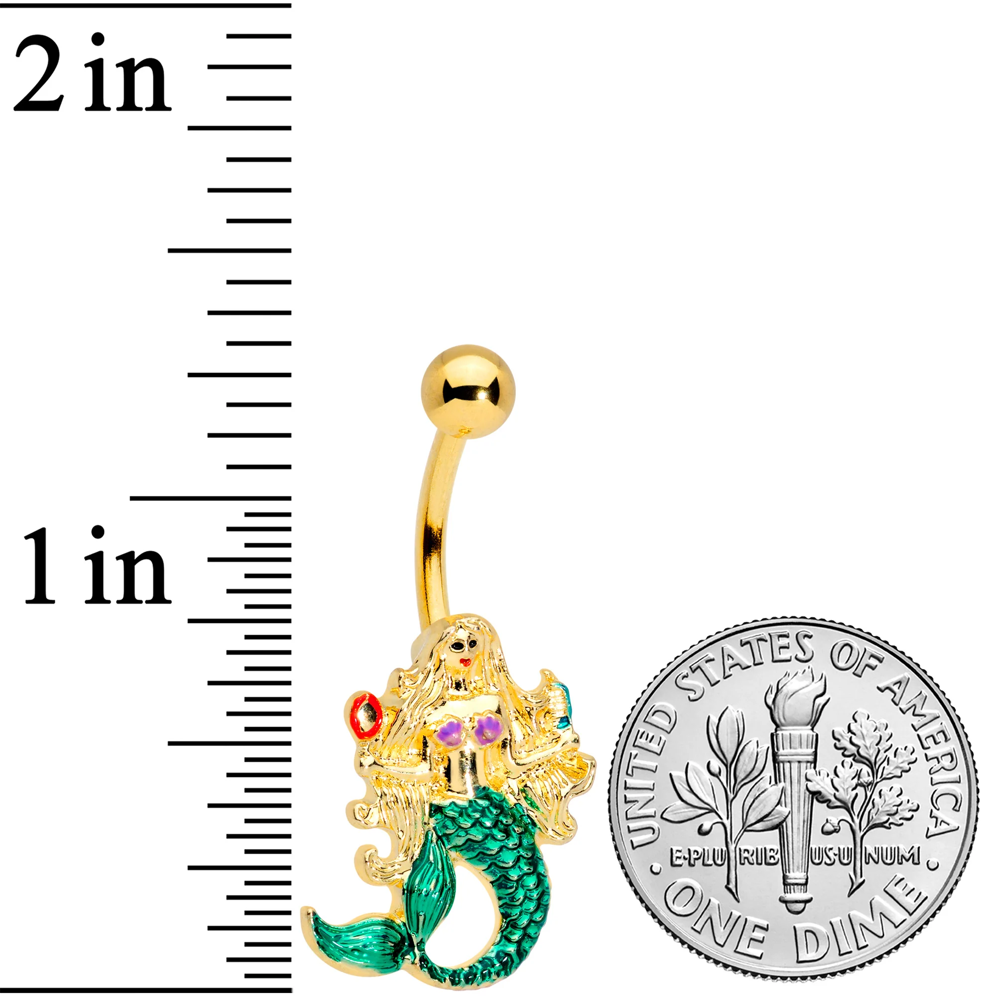 Gold Tone Green Mermaid Belly Ring - Image 2